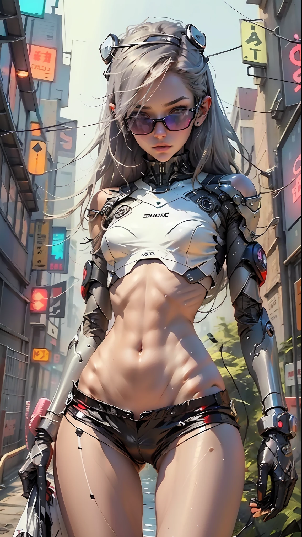 Woman body definition slender legs cybernetic body parts, short underwear