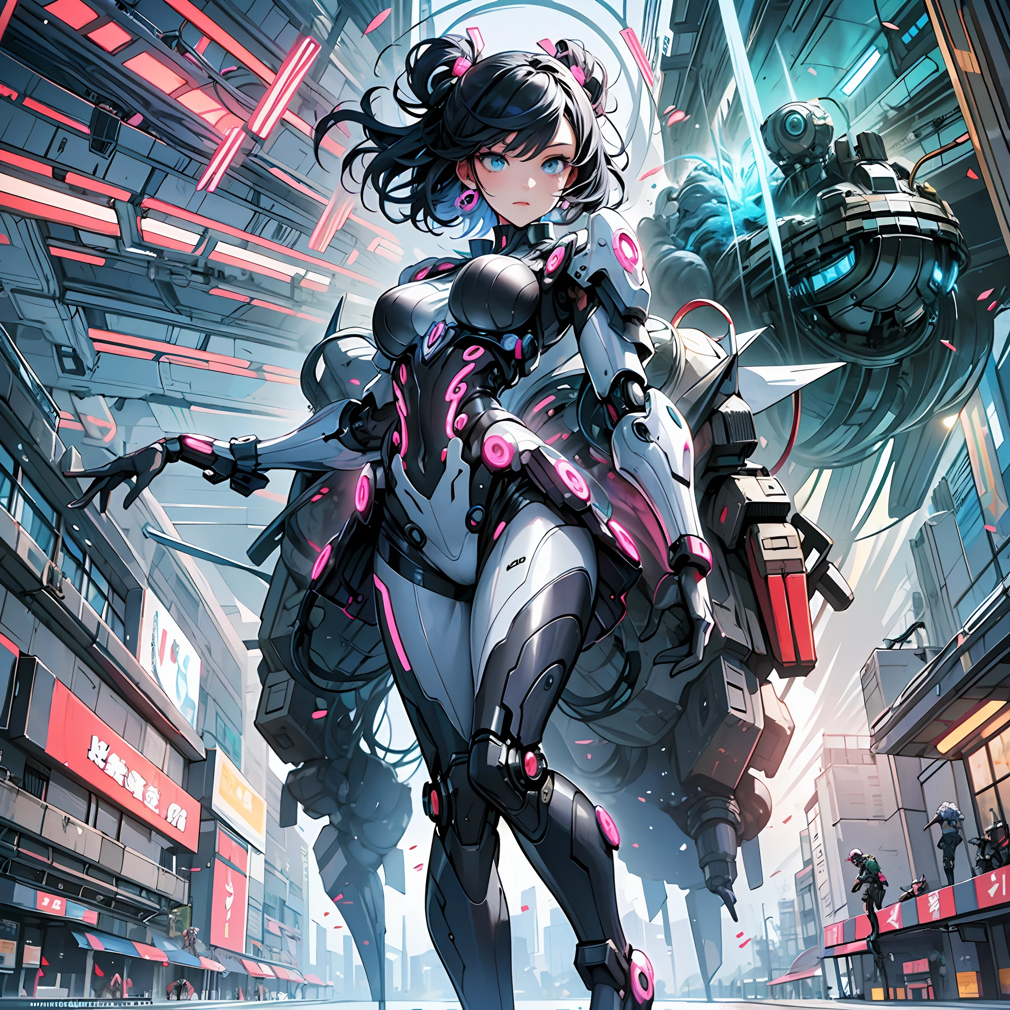 Woman in anemone color costume, best anime 4K wallpaper, full body, cyberpunk anemone, mechanized Valkyrie girl, biomechanics, highly detailed art germ based on sea anemone, cyborg anemone, anime style 4k, sea anemone, 8k, amazing picture quality, ultra clear