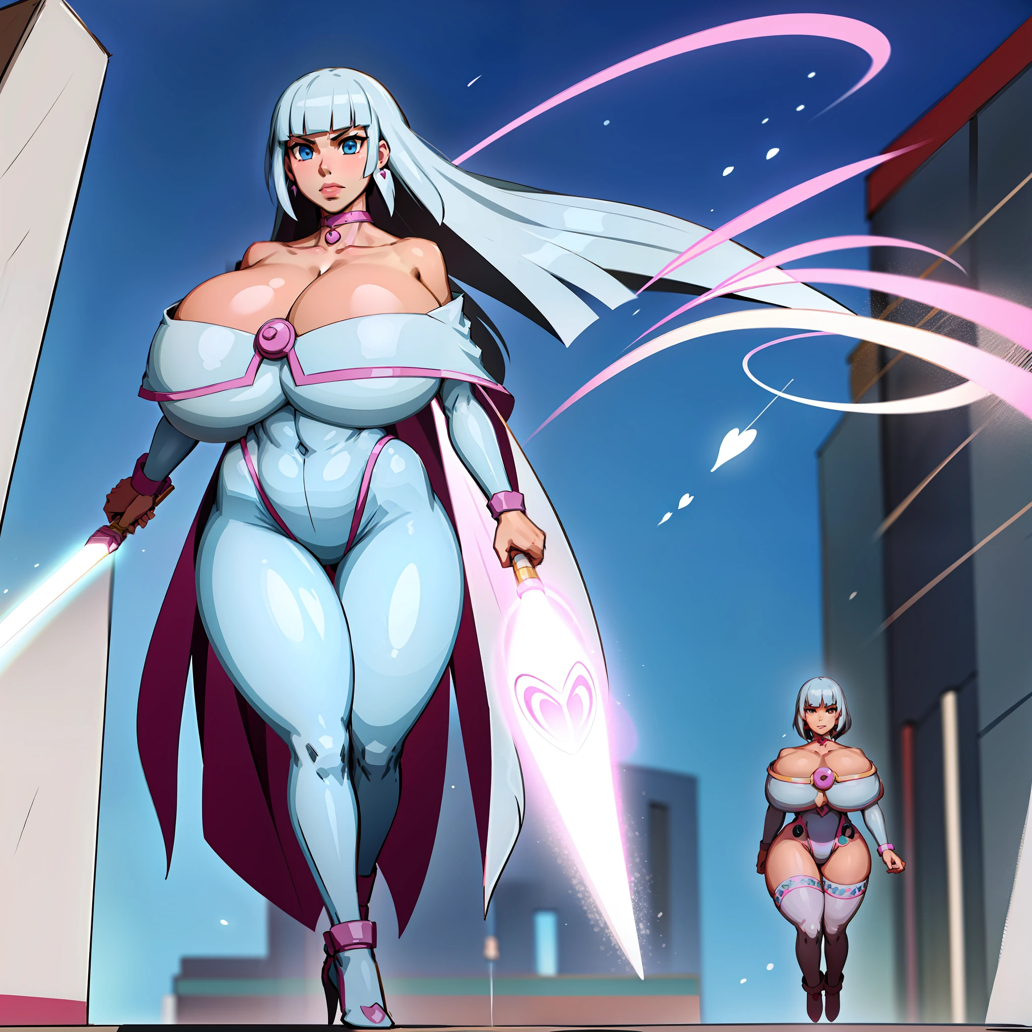 silver hair, big breast, magical girl, full body , walking, alone, 1character