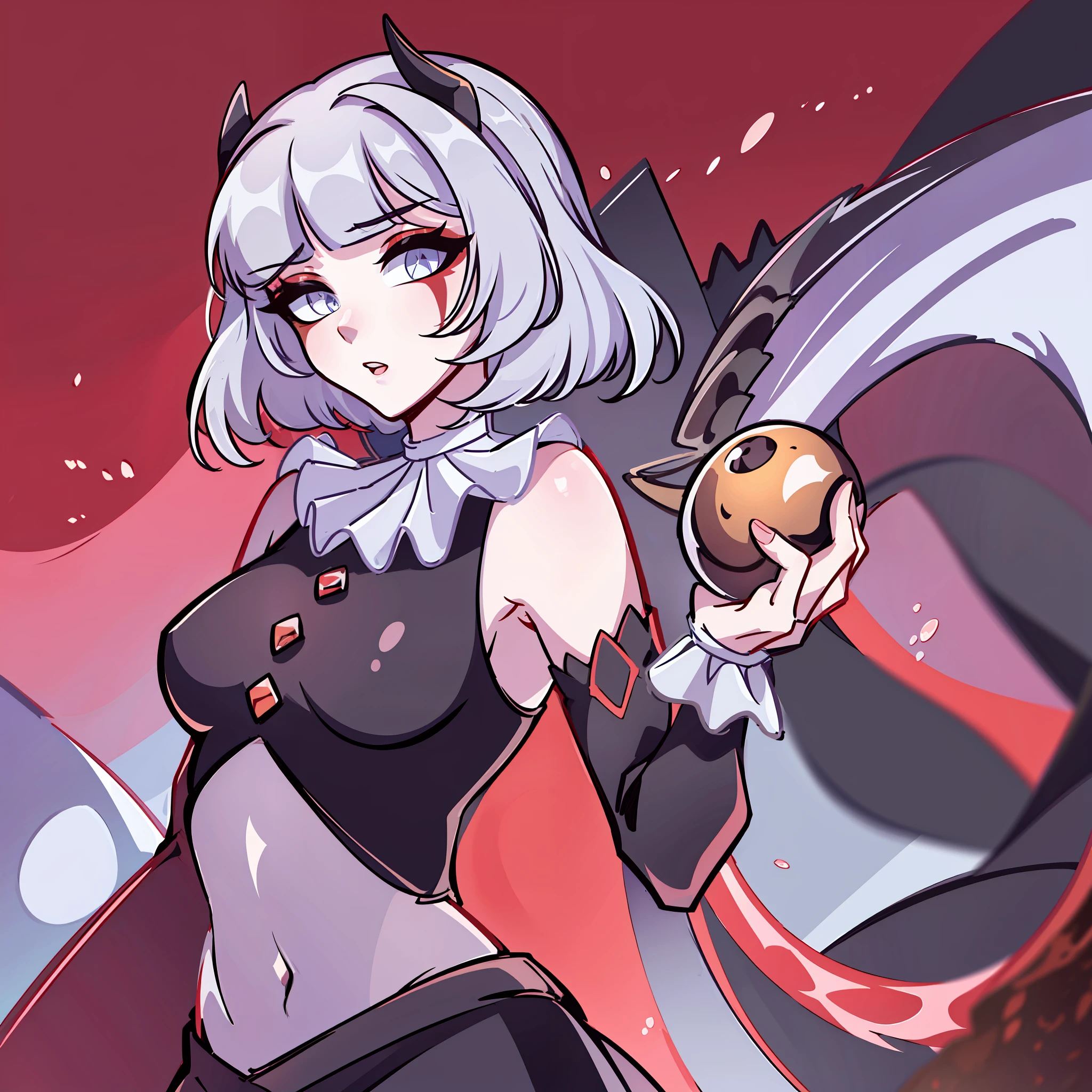 (Best quality: 1.0), (Super High Resolution: 1.0), extremely detailed character, detailed hands, half-dragon girl, horns, scales on the neck, scales on the shoulders, scales on the forearm, scales on the cheek, extremely detailed black dragon tail, extremely detailed hair, short hair, ((white hair)), (black locks), extremely detailed eyes, yellow eyes, dragon eyes, 2d, tomboy girl, anime art, teenager/young
