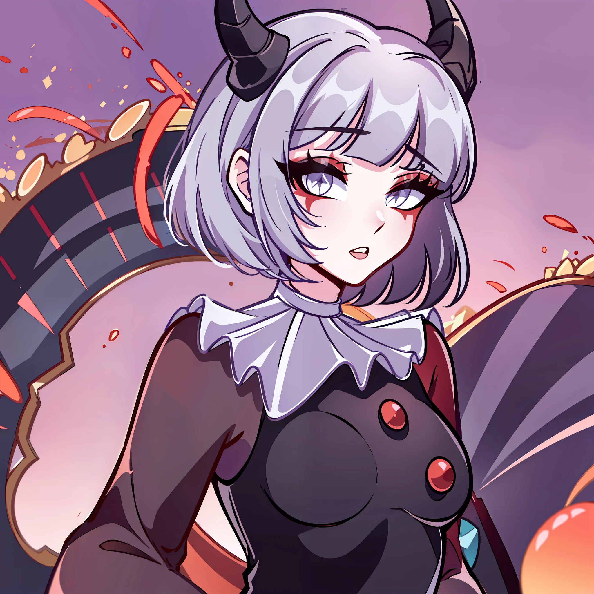 (Best quality: 1.0), (Super High Resolution: 1.0), extremely detailed character, detailed hands, half-dragon girl, horns, scales on the neck, scales on the shoulders, scales on the forearm, scales on the cheek, extremely detailed black dragon tail, extremely detailed hair, short hair, ((white hair)), (black locks), extremely detailed eyes, yellow eyes, dragon eyes, 2d, tomboy girl, anime art, teenager/young