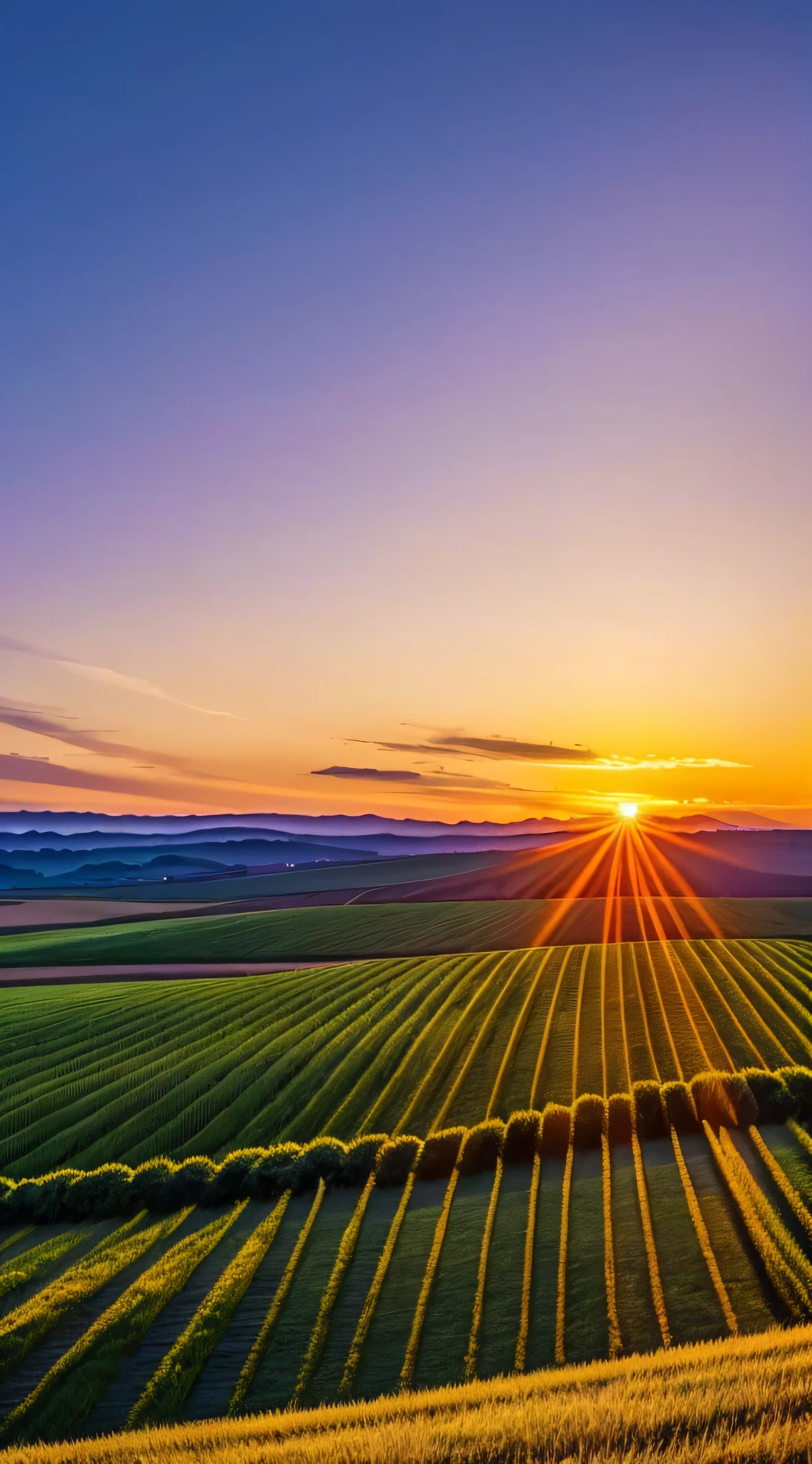Sunset, evening glow, distant view, realistic, rich colors, gorgeous and colorful, wide-angle lens, shooting in the evening, positive film, naturalistic style, high-definition filming.