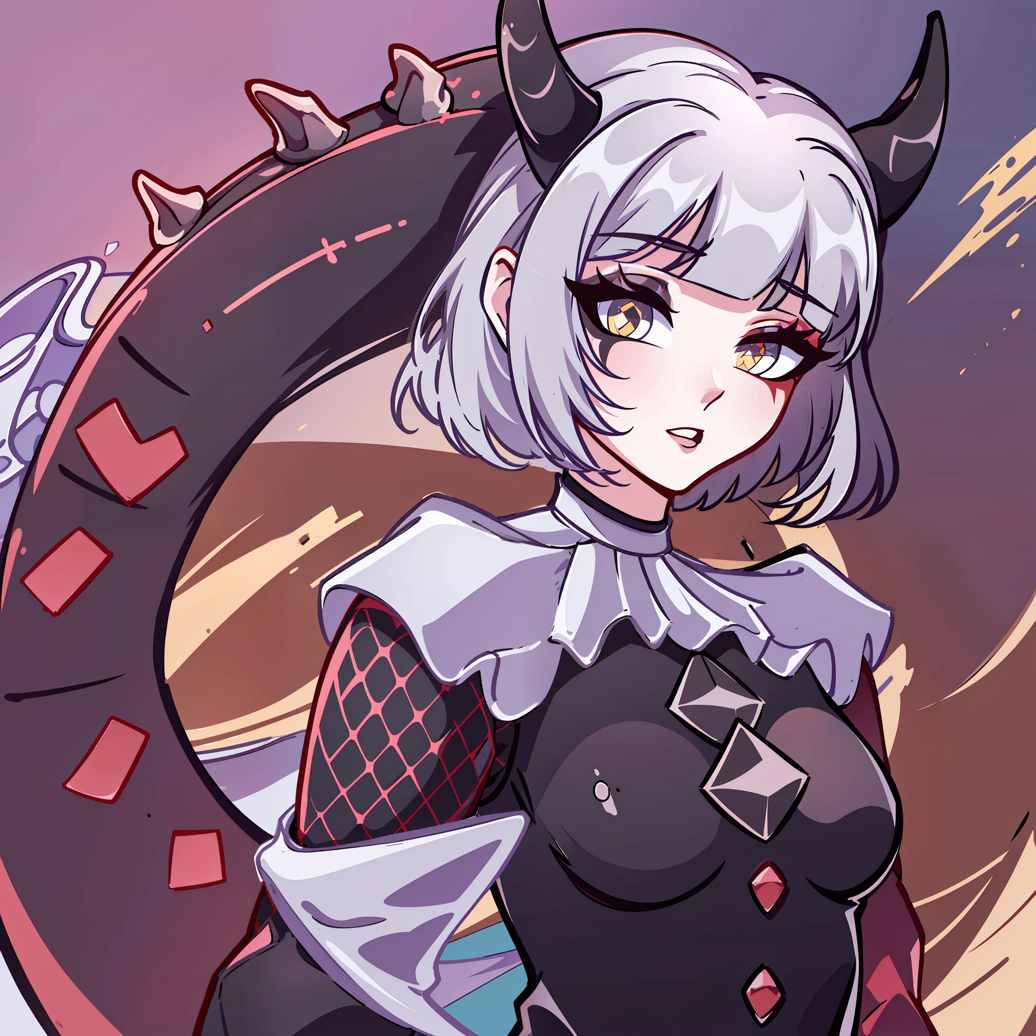 (Best quality: 1.0), (Super High Resolution: 1.0), extremely detailed character, detailed hands, half-dragon girl, horns, scales on the neck, scales on the shoulders, scales on the forearm, scales on the cheek, extremely detailed black dragon tail, extremely detailed hair, short hair, ((white hair)), (black locks), extremely detailed eyes, yellow eyes, dragon eyes, 2d, tomboy girl, anime art, teenager