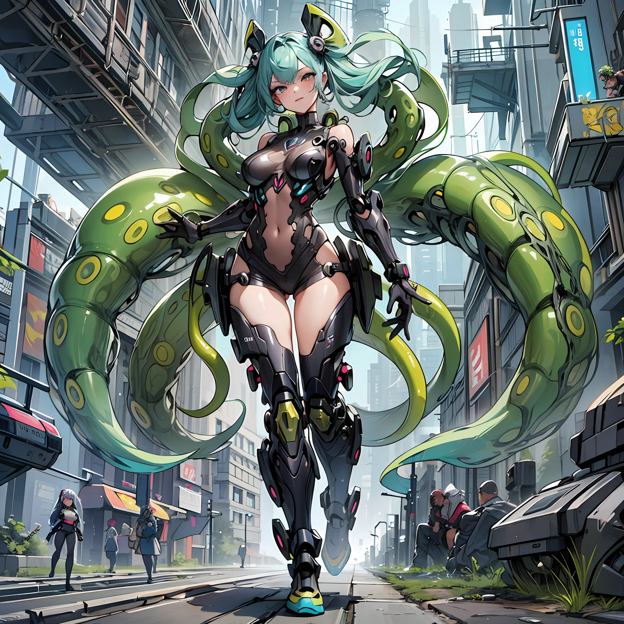 Woman in tentacle color costume, best anime 4k wallpaper, full body, cyberpunk tentacles, mechanized valkyrie girl, biomechanical, highly detailed artgerm based on tentacles, cyborg tentacles, anime style 4k, tentacles