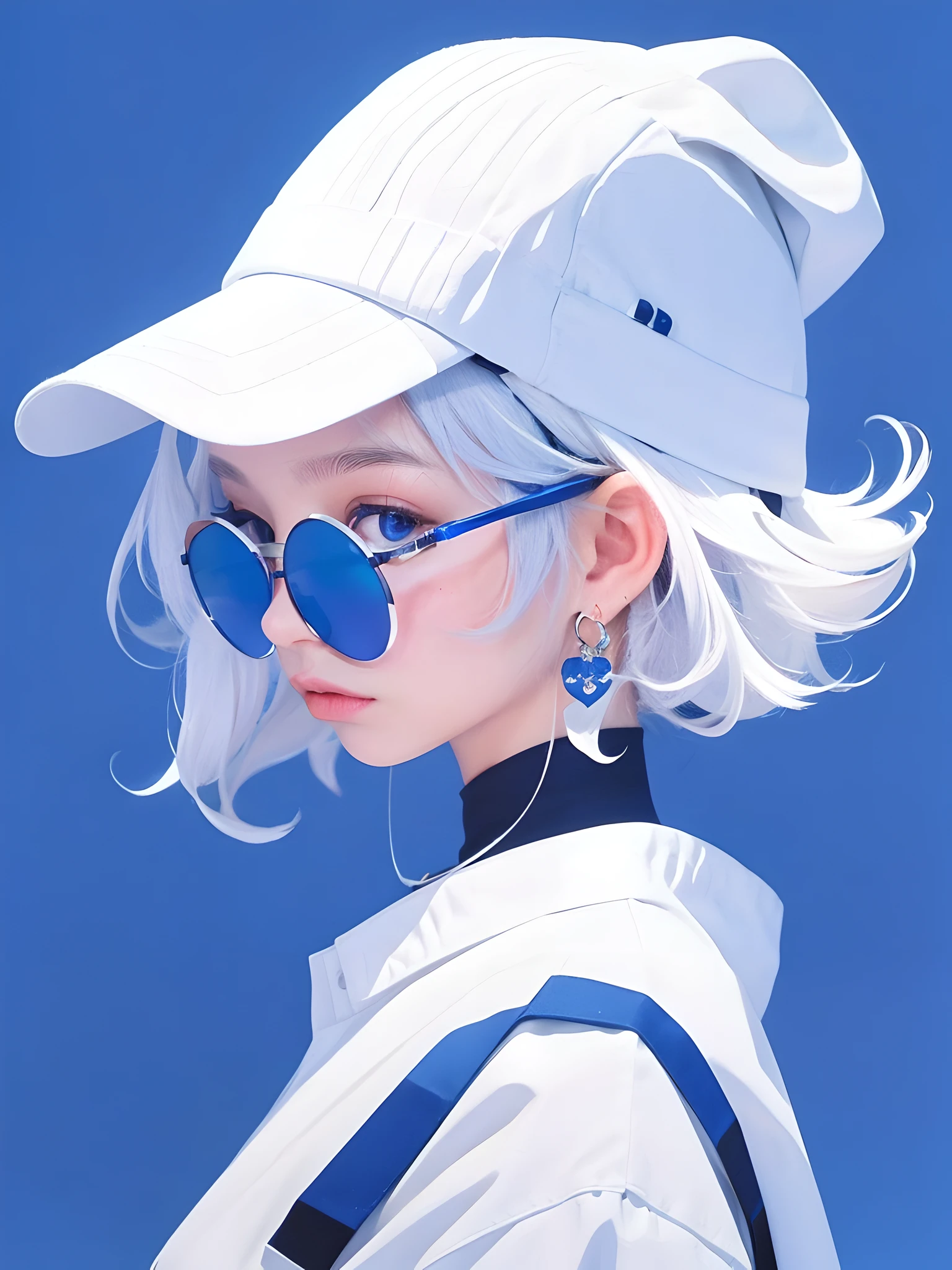 (photorealistic:1.4), best quality, masterpiece, ultra high res, 1girl, (detailed face:1.2), (detailed eyes:1.2), (detailed hair:1.2), (detailed clothes:1.2), 4k, (detailed color:1.2), glasses, earring, white hair,