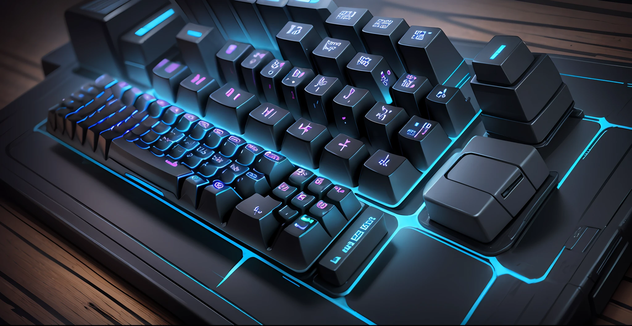 mechanical keyboard, black, business, blue background, realistic, hardcore, technology, typing, high resolution, detail, atmosphere