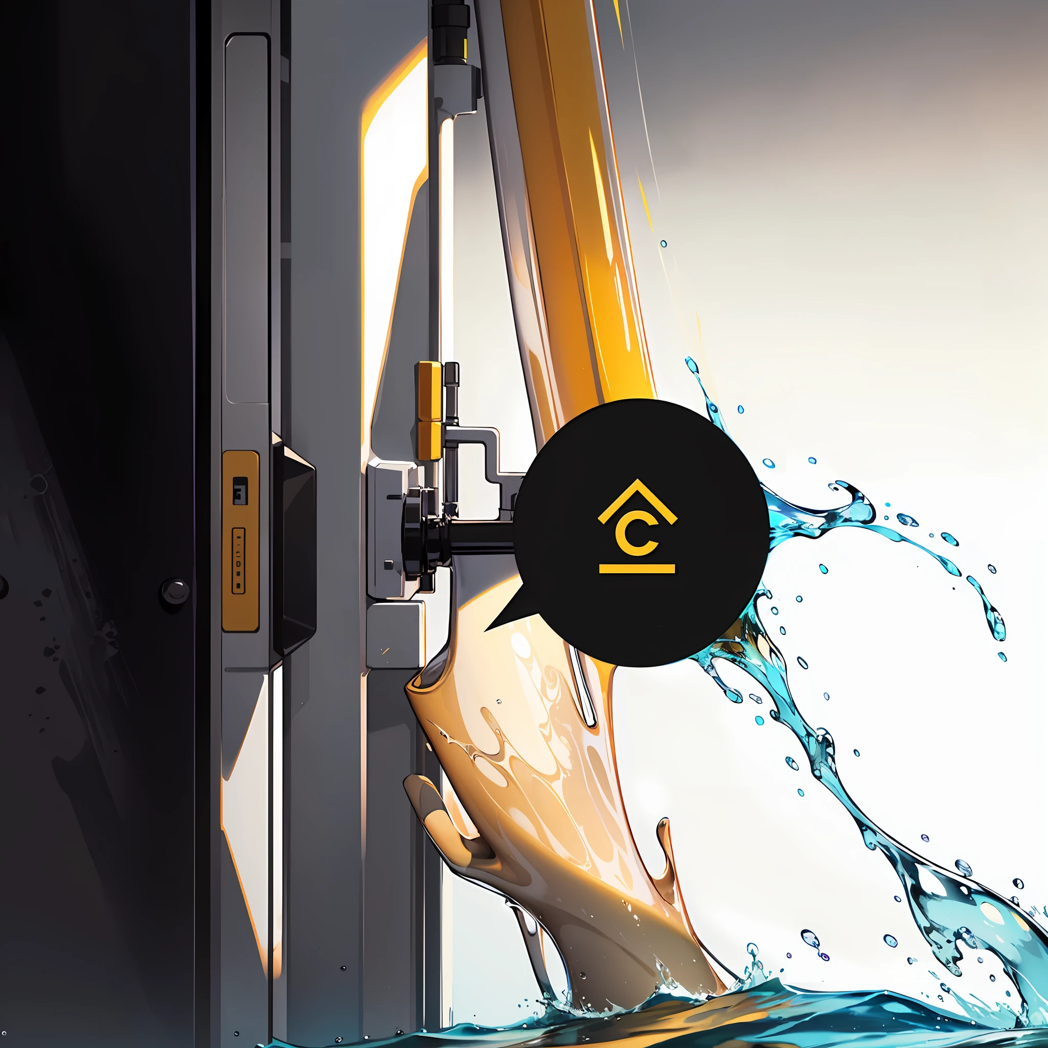 Create a document cover, with predominant yellow and black colors, chemical reaction producing clean water