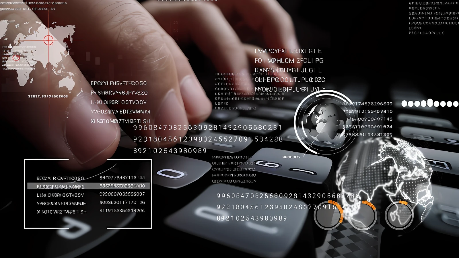 arafed image of a person typing on a keyboard with a world map in the background, typing on a holographic keyboard, teaser, cyber security polygon, hacker, cyber background, computer code, hacking, figuring, take control of your data, technical, cyber embellishment, video, cyber, digitally enhanced, lost in code