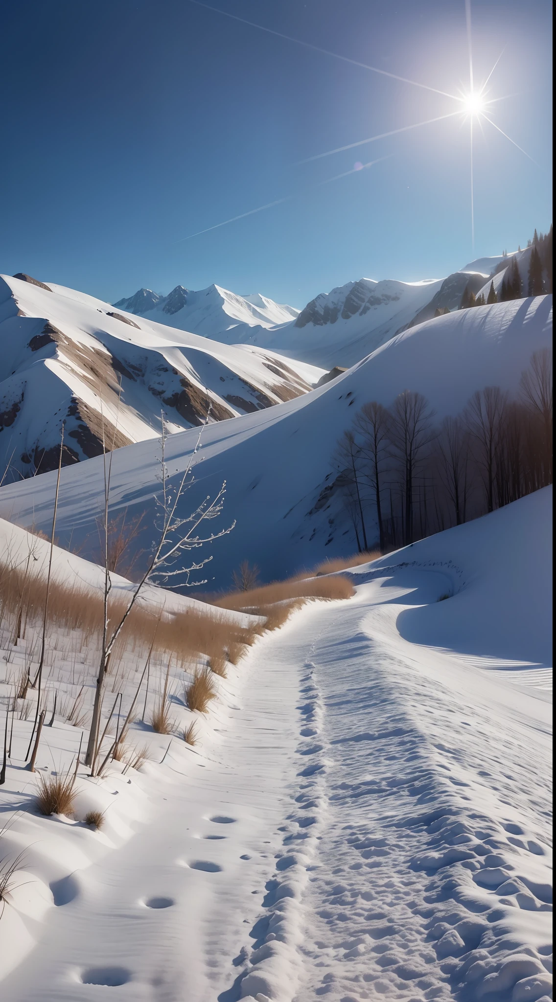 Walking up the vine path, you will find a silvery-white snow-capped peak in front of you. Countless snowflakes shimmered in the sunlight, like 10,000 stars scattered on the top of the mountain. The rolling hills seem to be a magnificent picture created by nature.