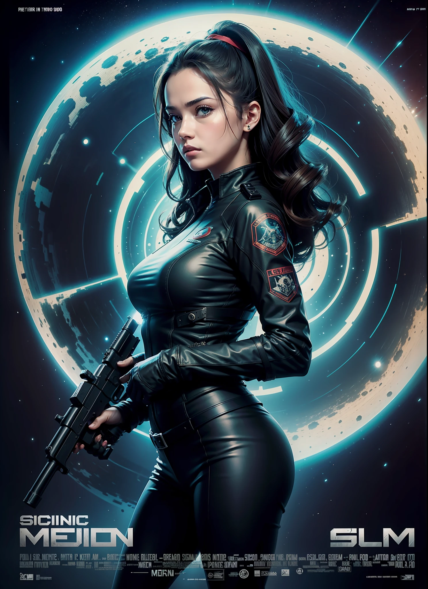 Sci-fi medium pito woman with gun movie poster