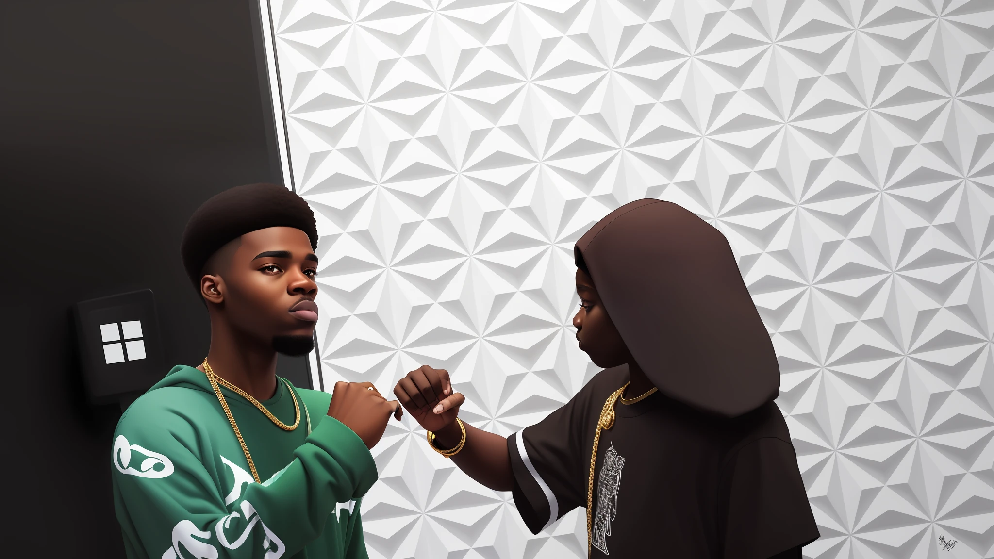 Realistic Hip Hop Cartoon Boy and Girl Black