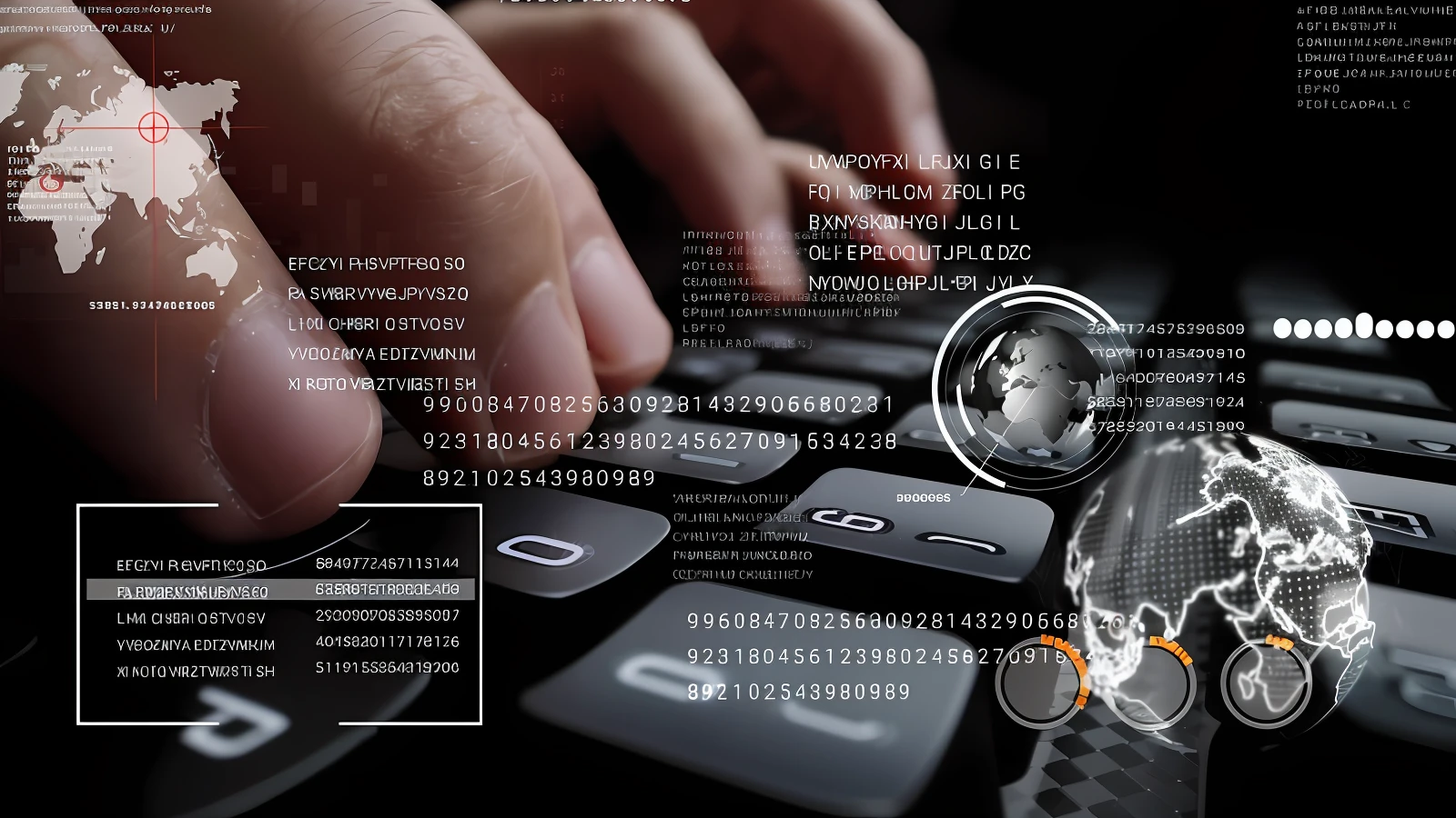 arafed image of a person typing on a keyboard with a world map in the background, typing on a holographic keyboard, teaser, cyber security polygon, hacker, cyber background, computer code, hacking, figuring, take control of your data, technical, cyber embellishment, video, cyber, digitally enhanced, lost in code