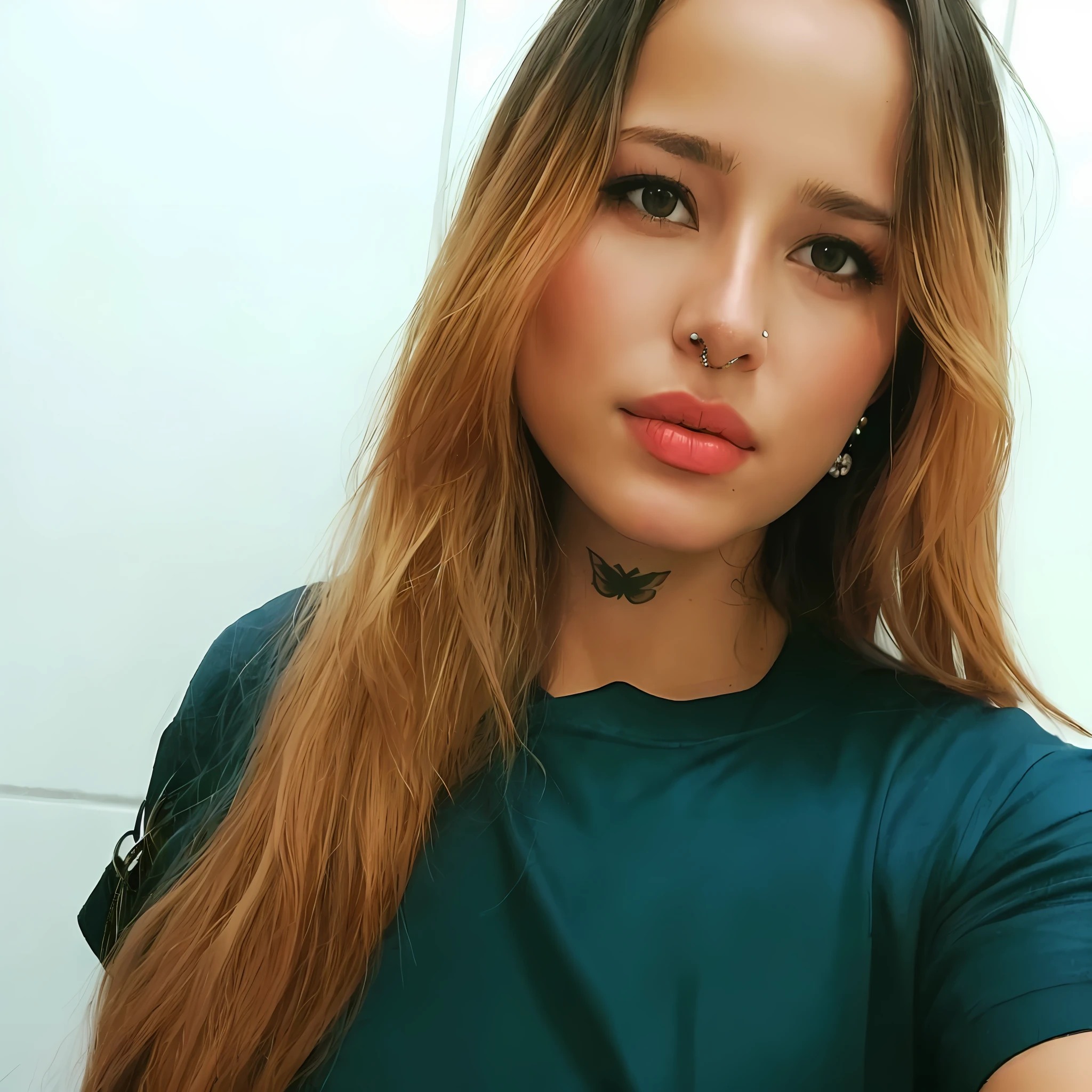 there is a woman with long hair and piercings posing for a picture, 30-year-old woman from cuba, anna nikonova aka newmilky, with long hair and piercing eyes, profile image, jovana rikalo, anastasia ovchinnikova, olga buzova, profile photo, brunette with dyed blonde hair, dasha taran, profile pic