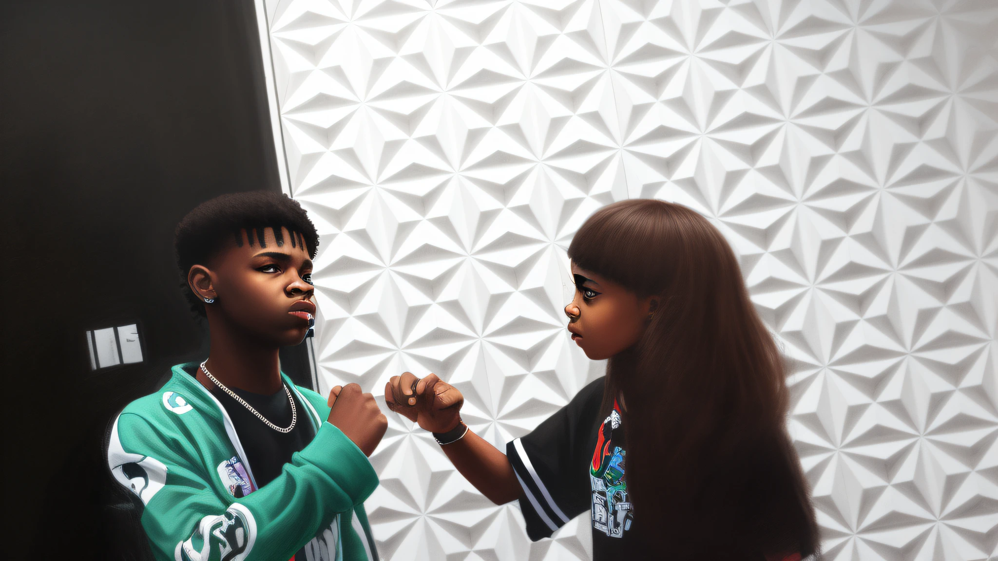 cartoon realist hip hop boy and girl