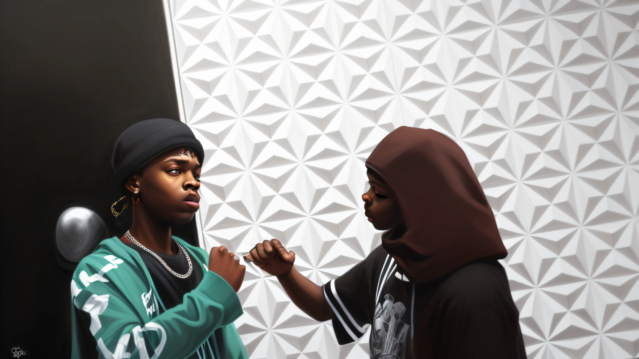 cartoon realist hip hop boy and girl