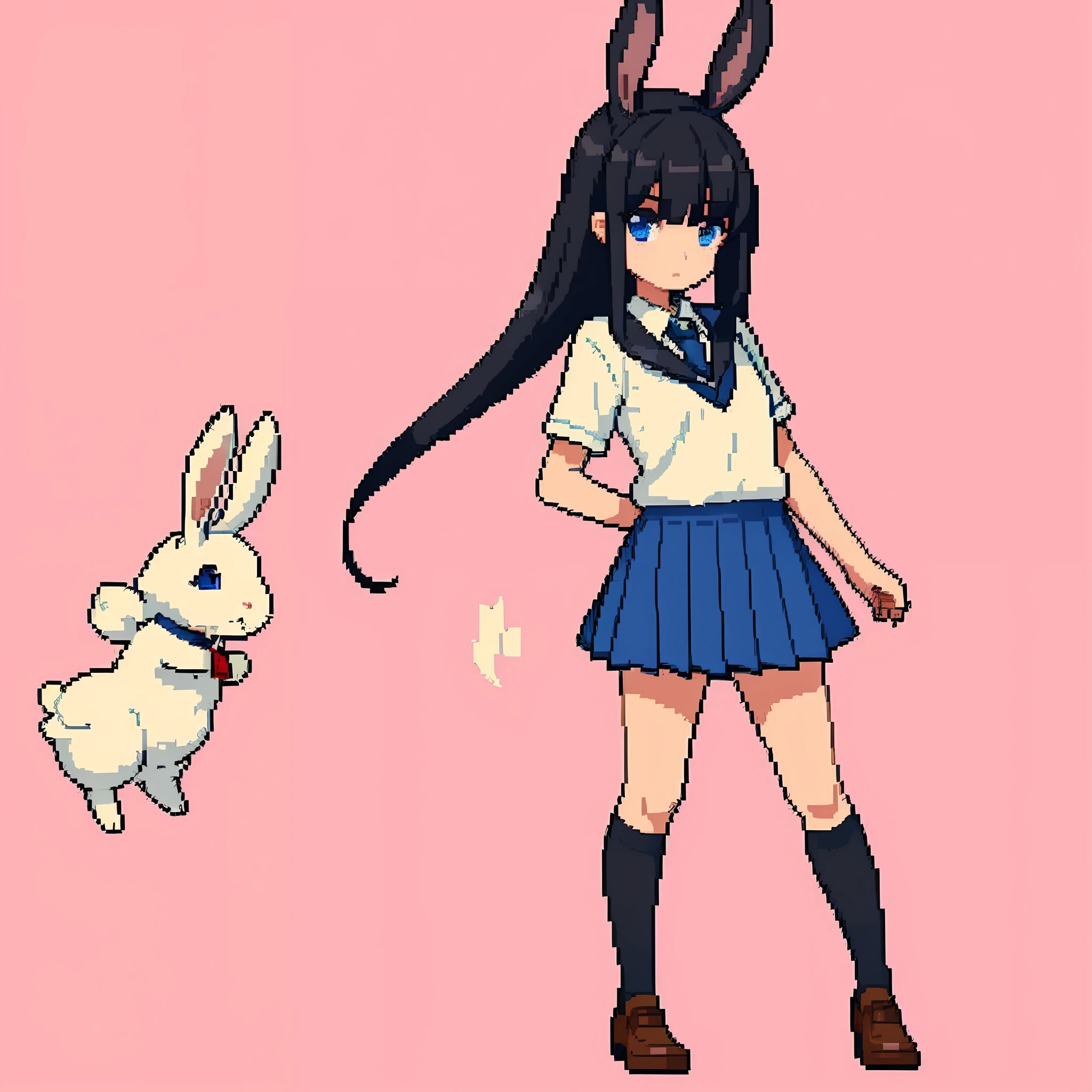Rabbit Eared Girl Black Hair Blue Eyes School Uniform