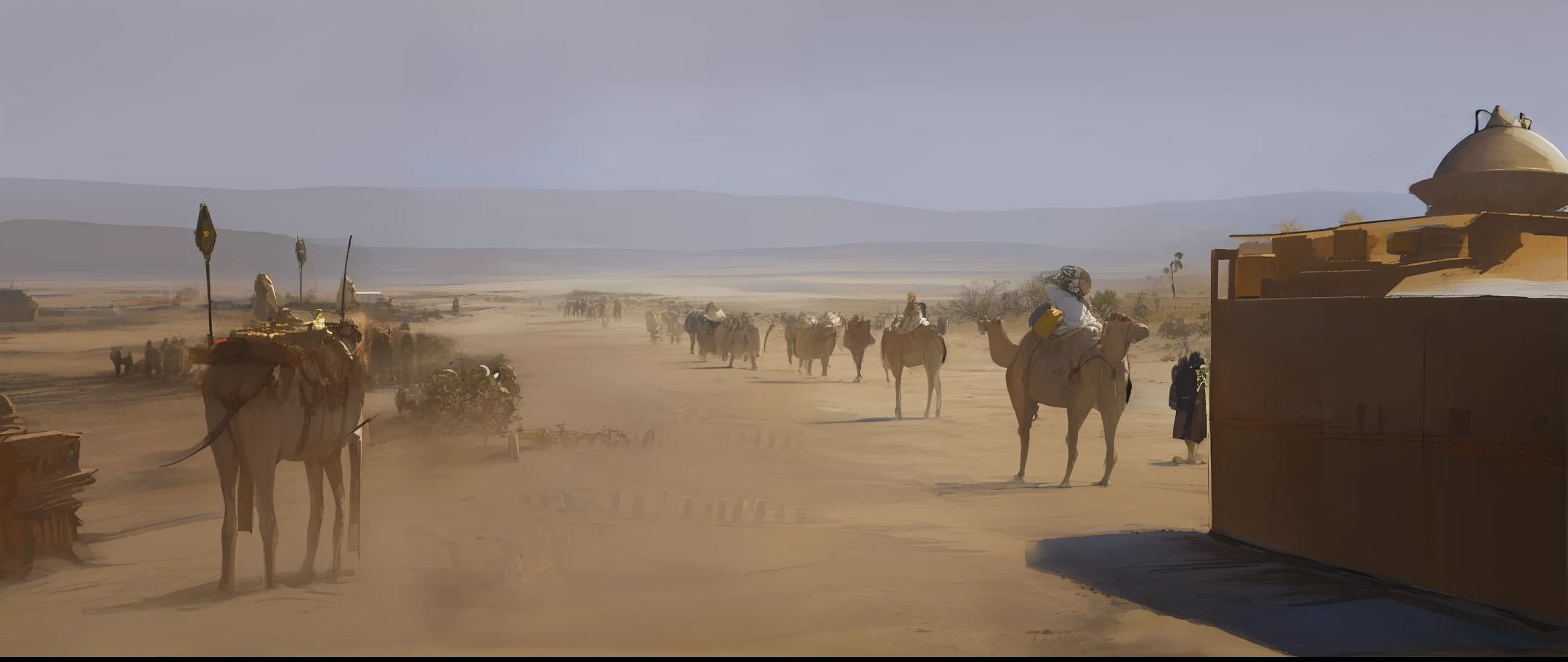 Camel caravan desert mosaic art