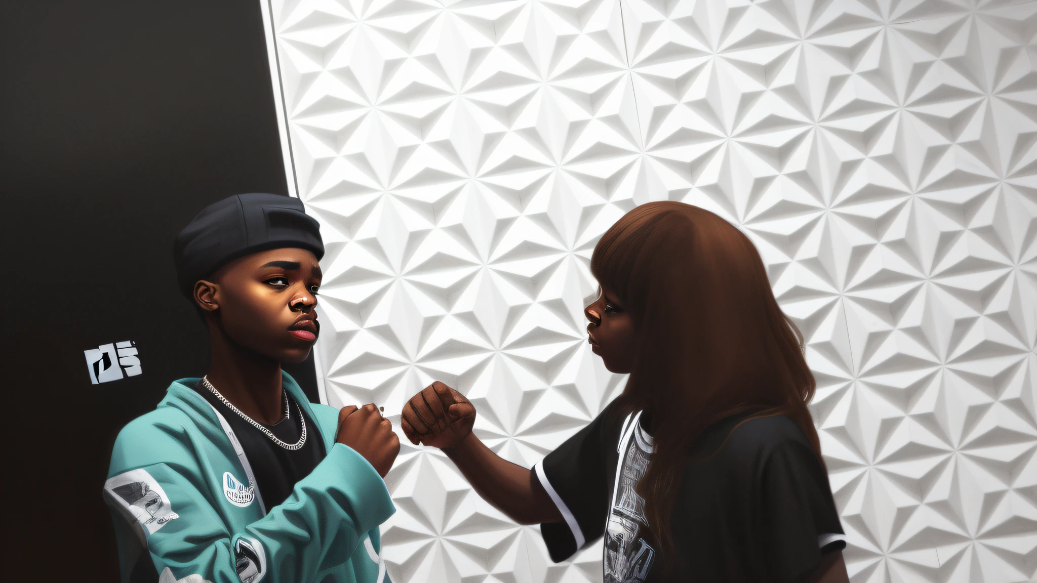 cartoon realist hip hop boy and girl
