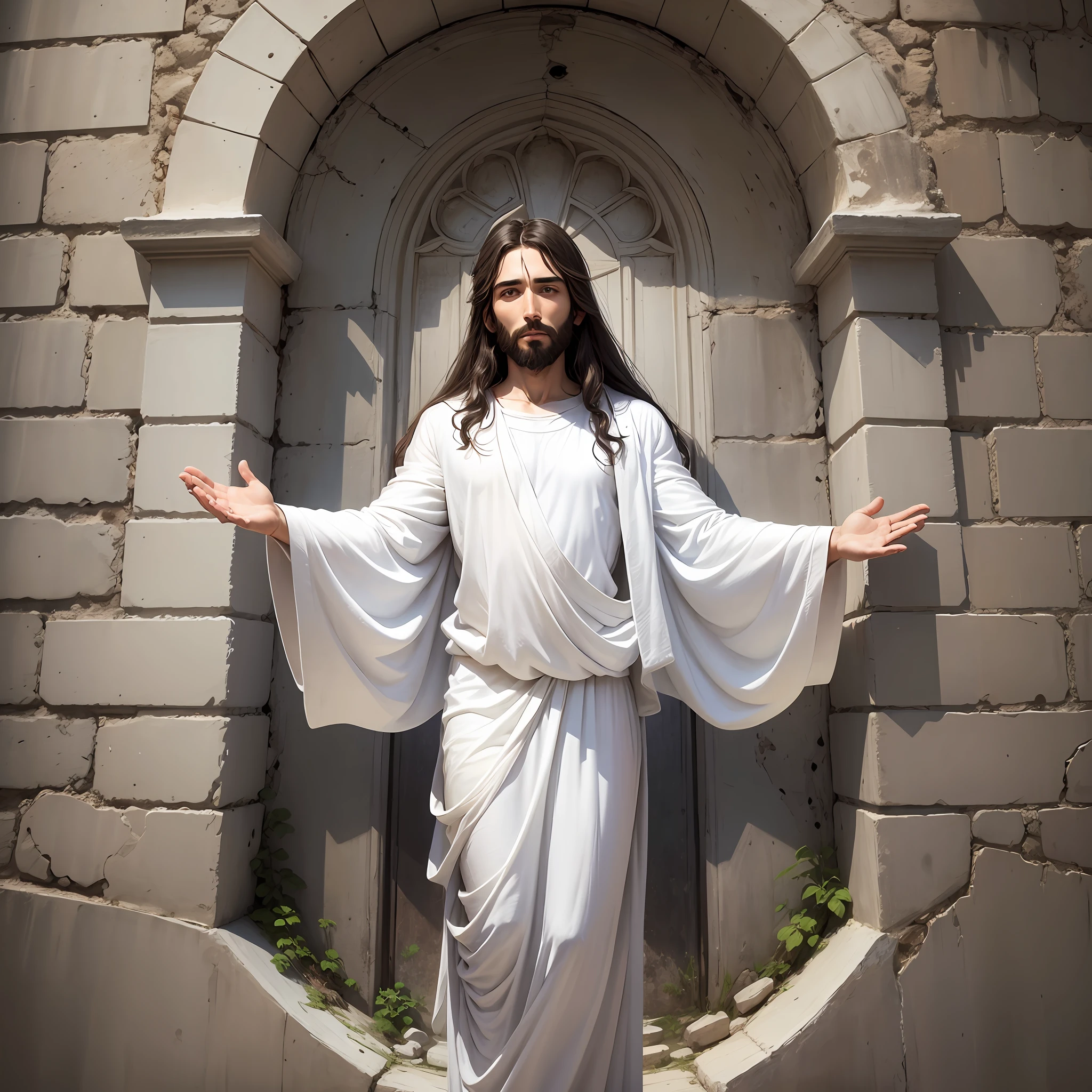 photo of Jesus Christ appearing his hands and with white clothes --auto --s2