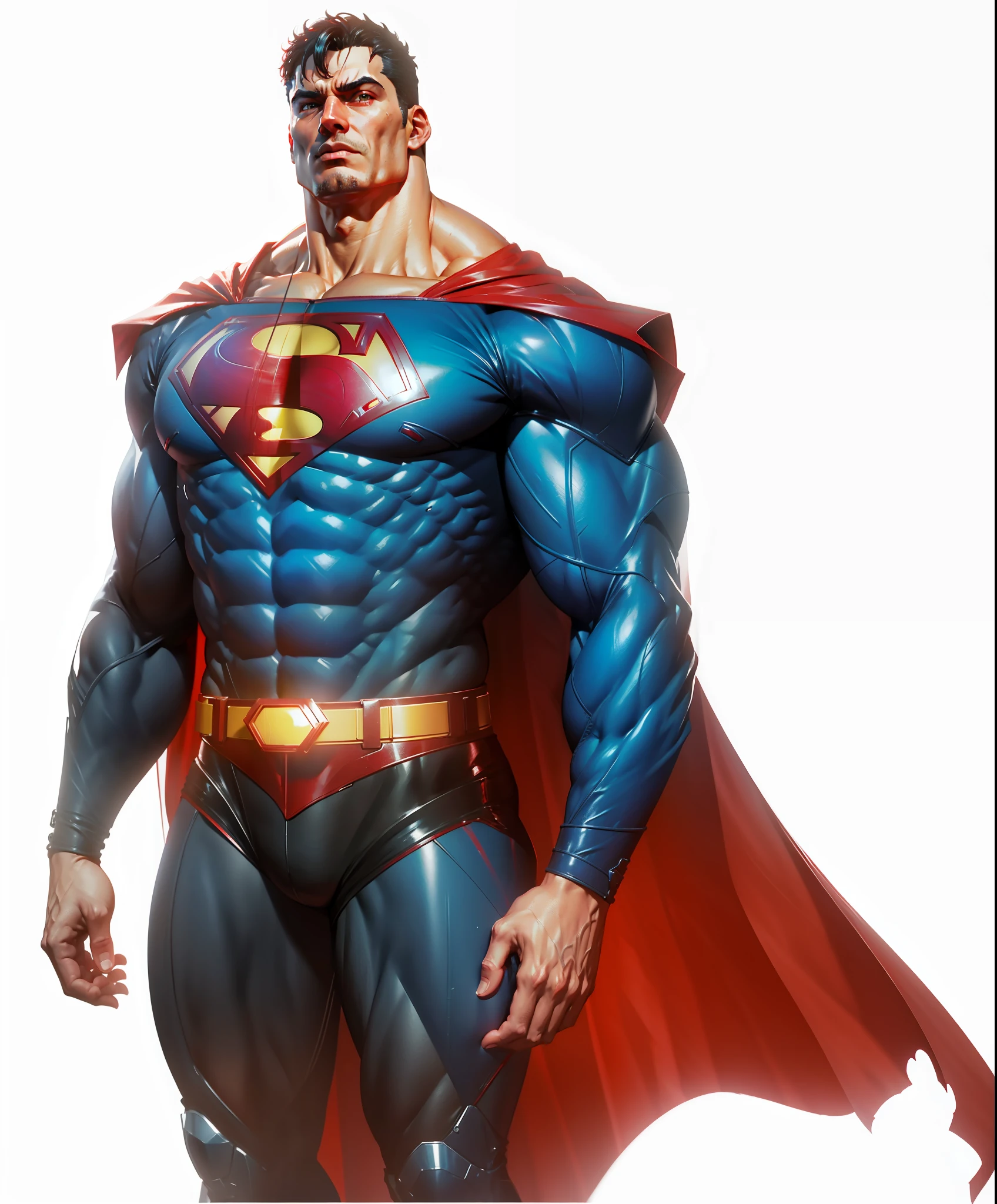 Dark Superman, Muscular Adult Man, Long Red Hood on the Back, Unreal Engine 5, 8k.