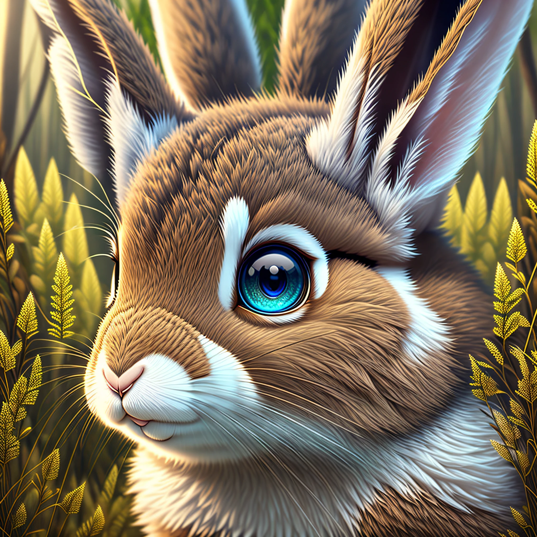 Please create the image of a rabbit with face in closeup, 8k, ultra-realistic, background image should be a forest --auto --s2