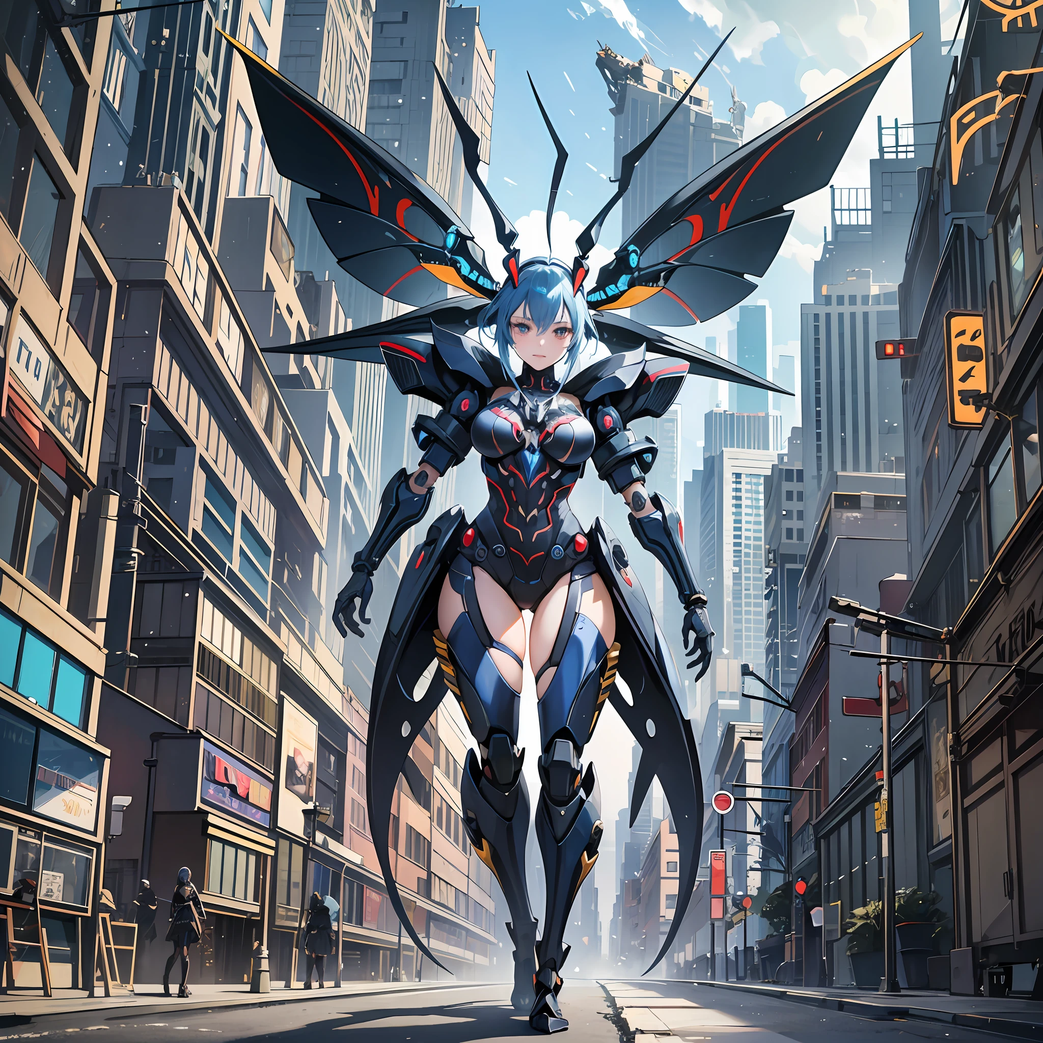 Woman in a costume in the color of Cerambycidae, best anime 4K wallpapers, full body, cyberpunk Cerambycidae, mechanized Valkyrie girl, biomechanical, highly detailed Artgerm based on Cerambycidae, cyborg Cerambycidae, anime style 4K, Cerambycidae