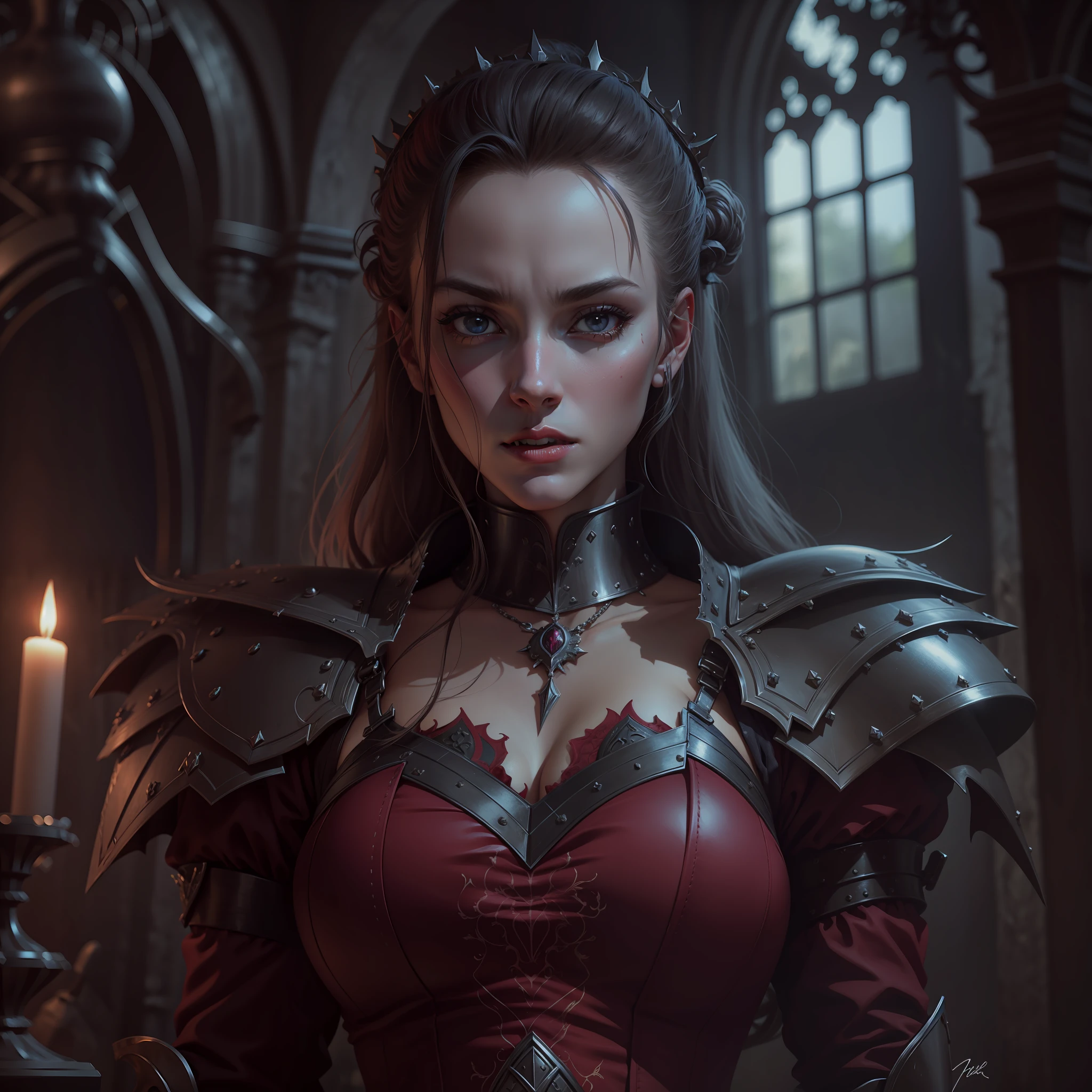Elizabeth bathore, dressed in armor, vampire,4k