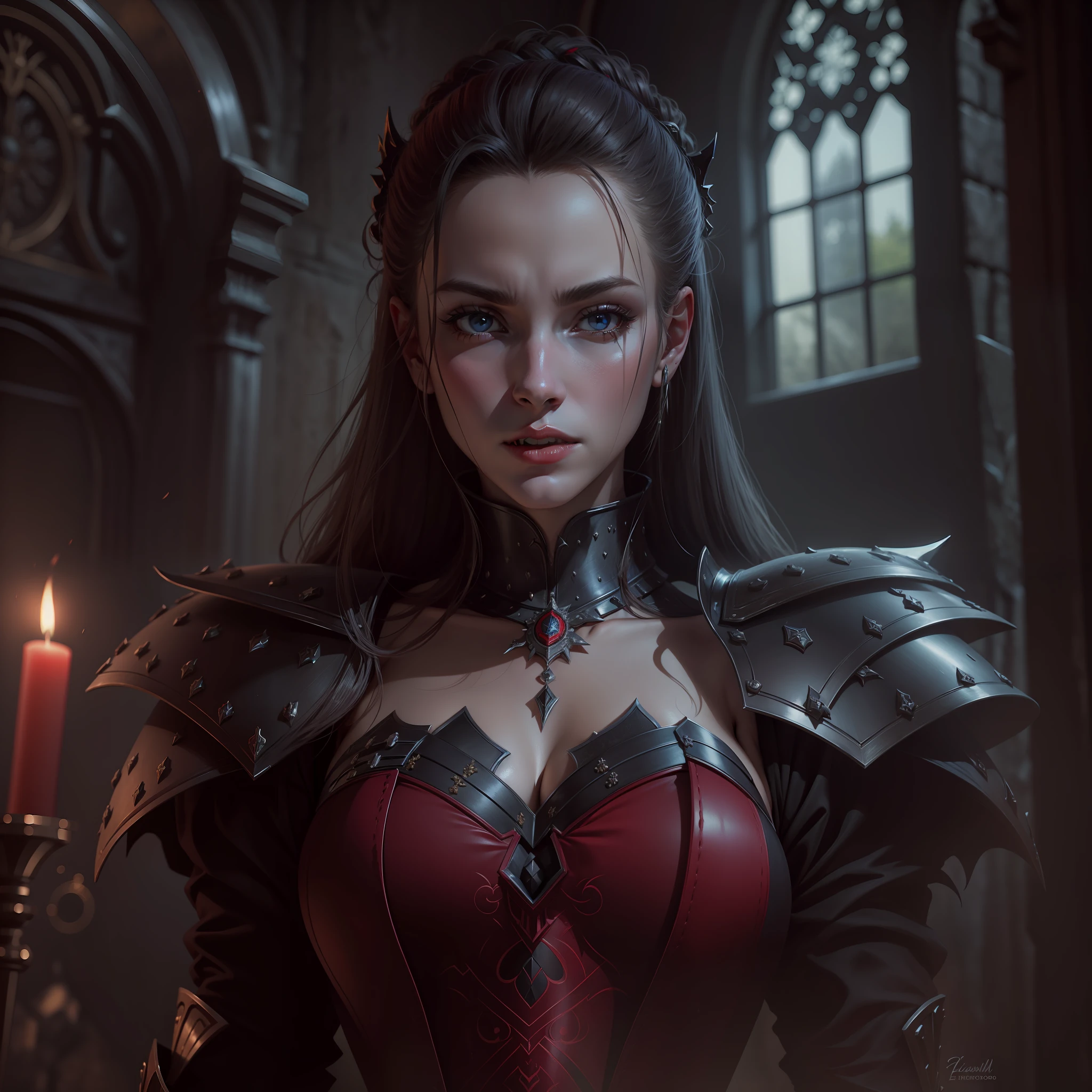 Elizabeth bathore, dressed in armor, vampire,4k