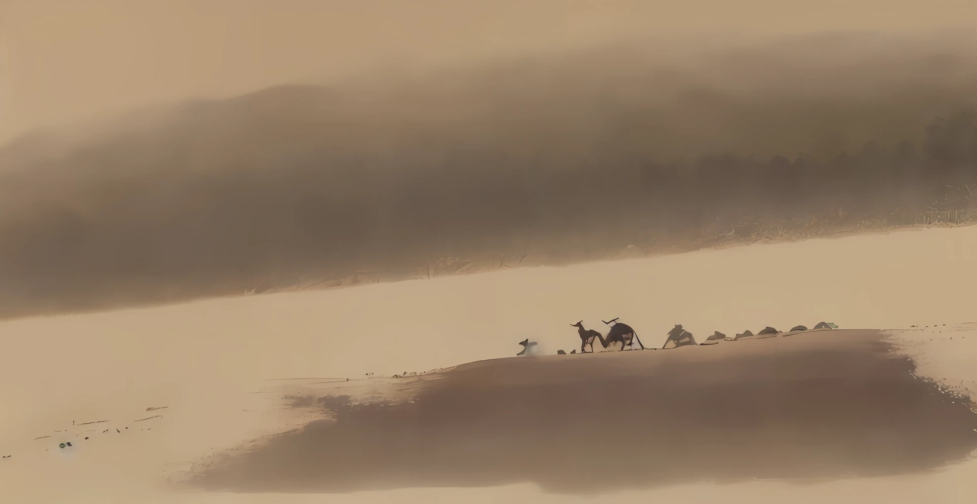 Camel desert landscape painting Gobi