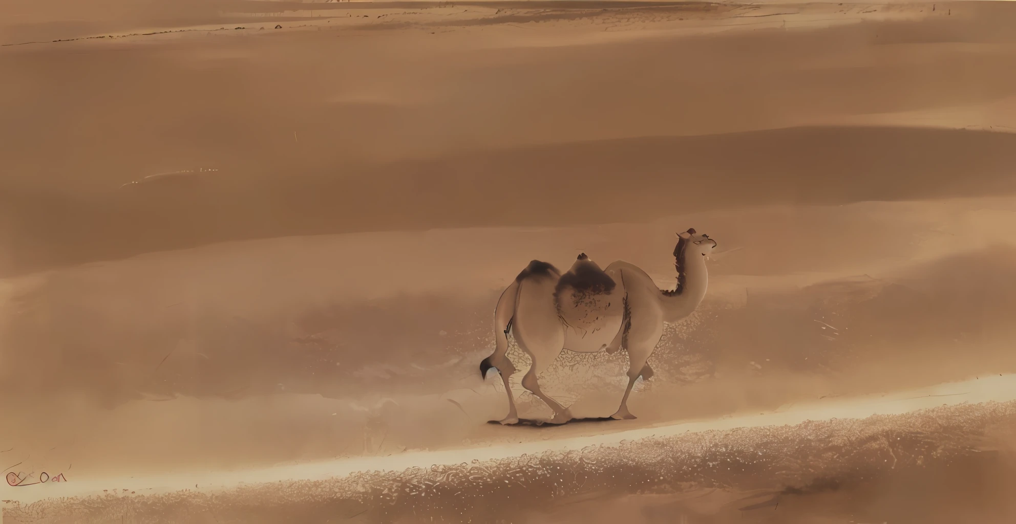 Camel desert landscape painting Gobi