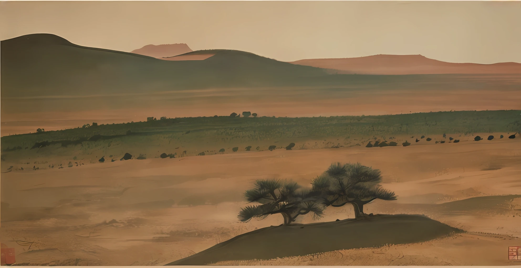 Camel desert landscape painting Gobi