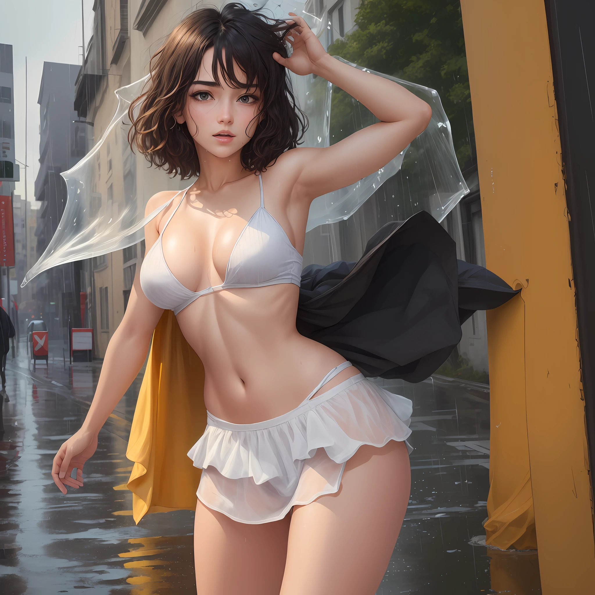 ((Best Quality, 8k, Masterpiece:1.3)), Focus:1.2, Perfect Body Beauty:1.4, Buttocks:1.2, ((Layered Haircut, Breasts:1.2)), (Wet Clothes:1.1) , (Rain, Street:1.3), Bandeau Dress: 1.1, Highly Detailed Face and Skin Texture, Fine Eyes, Double Eyelids, Whitened Skin, Long Hair, (Shut Up: 1.3)