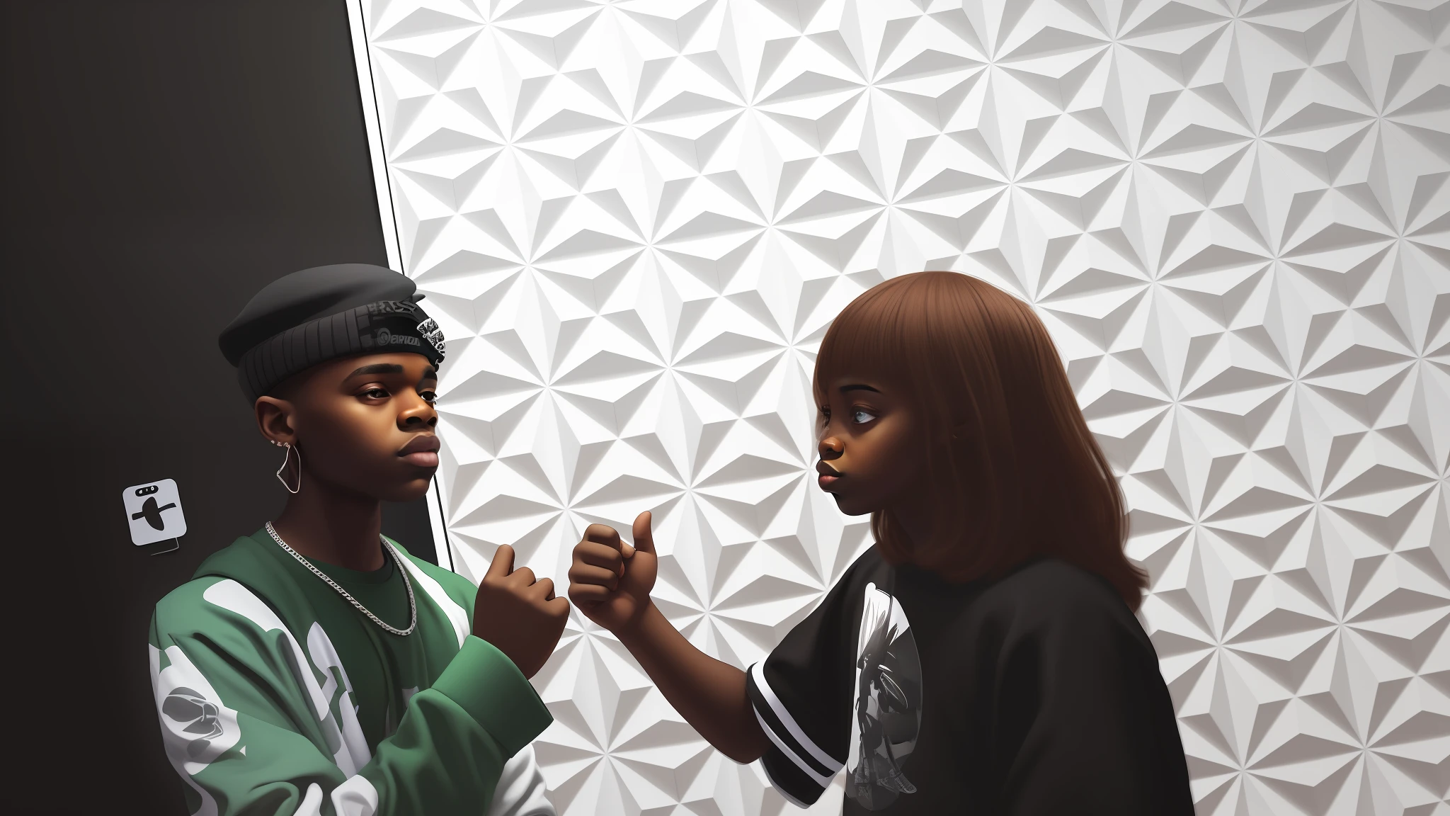 cartoon realist hip hop boy and girl
with party image background