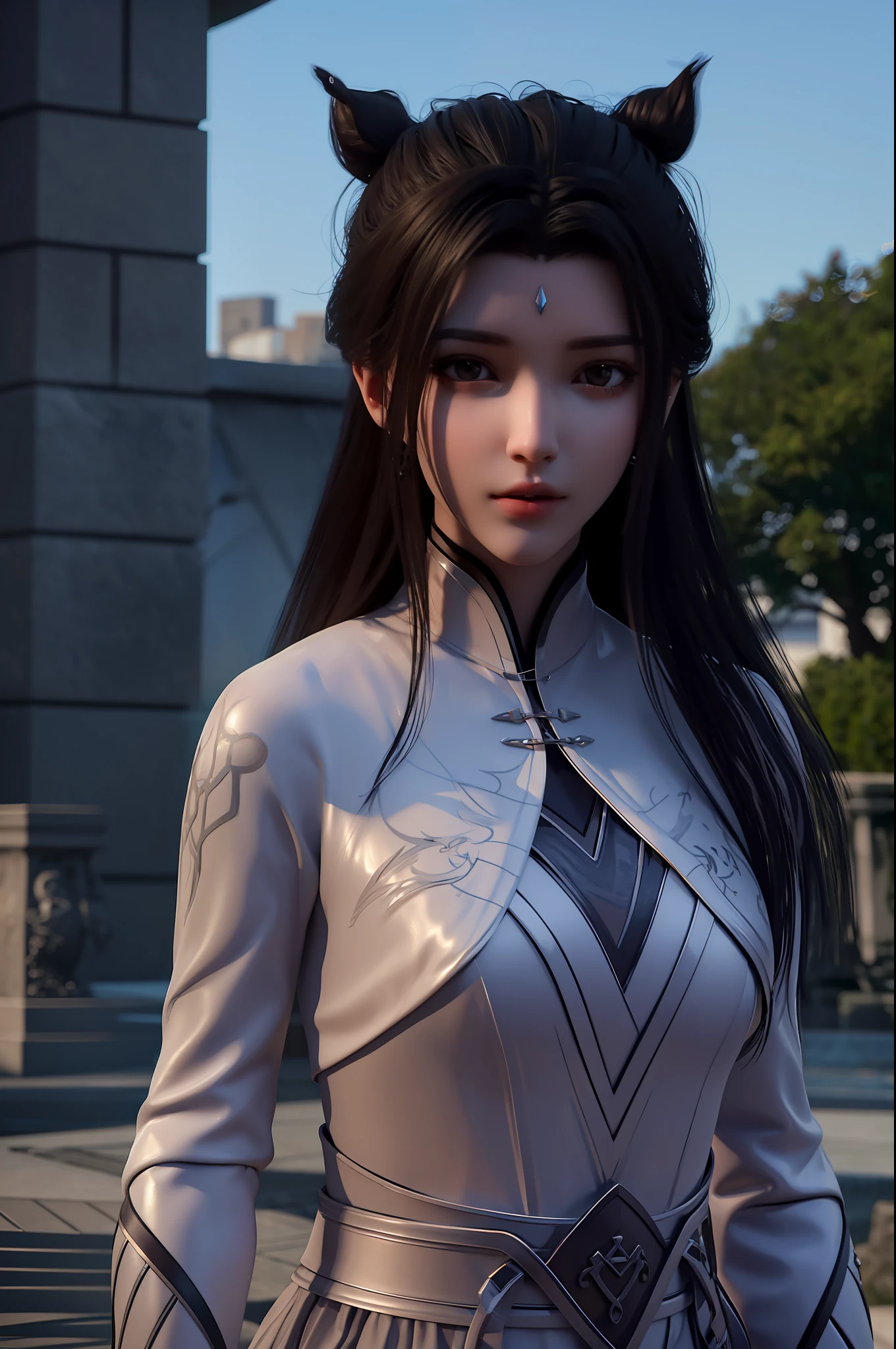 best quality,highres, high resolution, 4k, 8k,3d rendering, professional lighting, front lighting, photon mapping,physically-based rendering,masterpiece, (upper body), a girl, luxueqi, solo, looking at viewer,