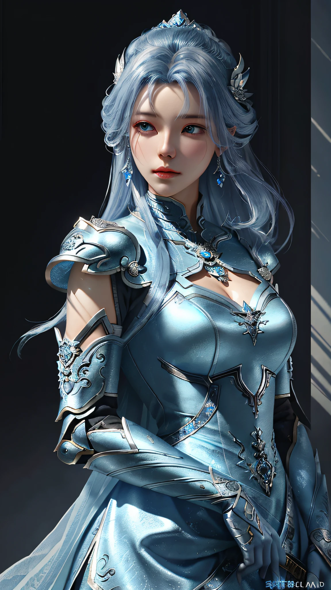 a close up of a woman in a silver and blue dress, chengwei pan on artstation, by Yang J, detailed fantasy art, stunning character art, fanart best artstation, epic exquisite character art, beautiful armor, extremely detailed artgerm, detailed digital anime art, artgerm on artstation pixiv, armor girl