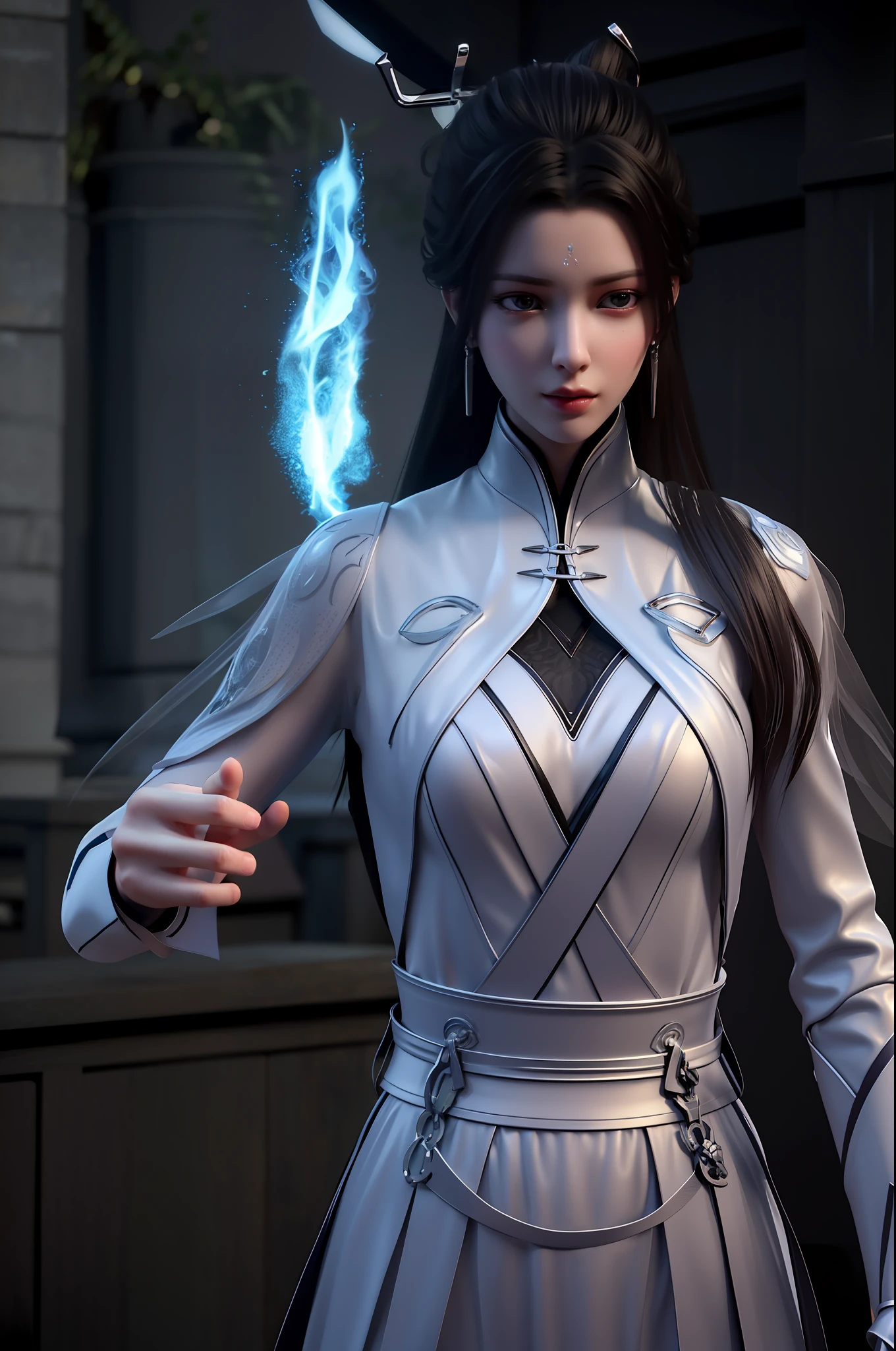 best quality,highres, high resolution, 4k, 8k,3d rendering, professional lighting, front lighting, photon mapping,physically-based rendering,masterpiece, (upper body), a girl, luxueqi, solo, looking at viewer,