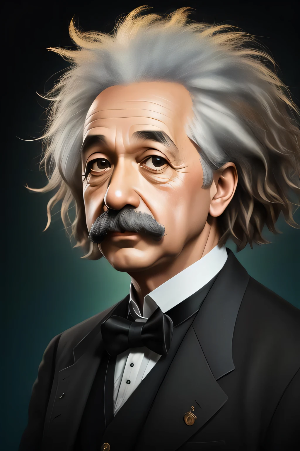 Character portrait of Albert Einstein, standing on stage, side profile, caricature, chibi, kawaii,3d rendering, octane rendering, volumetric light, victorian fashion, metallic, highly-detailed symmetric face, detailed eyes, ultra sharp, highest quality, art by Anja Millen and George Cruikshank and Bordalo II, smooth, sharp focus, trending on artforum, behance hd, kids story book style, muted colors, watercolor style
