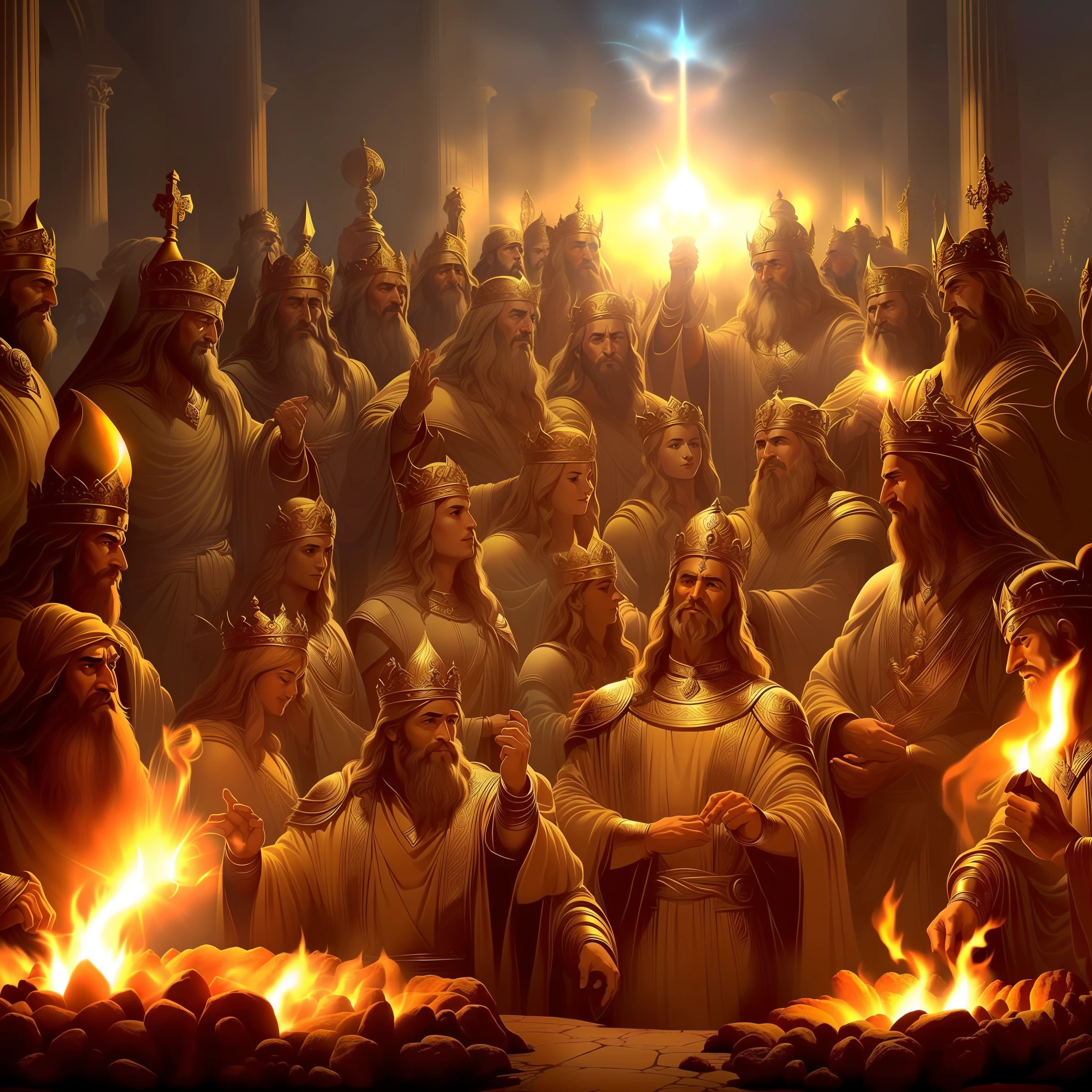 Gods arrive at their king's mansion after the events of the creation of the world!!, the gods gather to celebrate, celebrate, rejoice, glory, light, honor, power and majesty, gods in an epic setting, divine feast, Ultra realistic, 8k