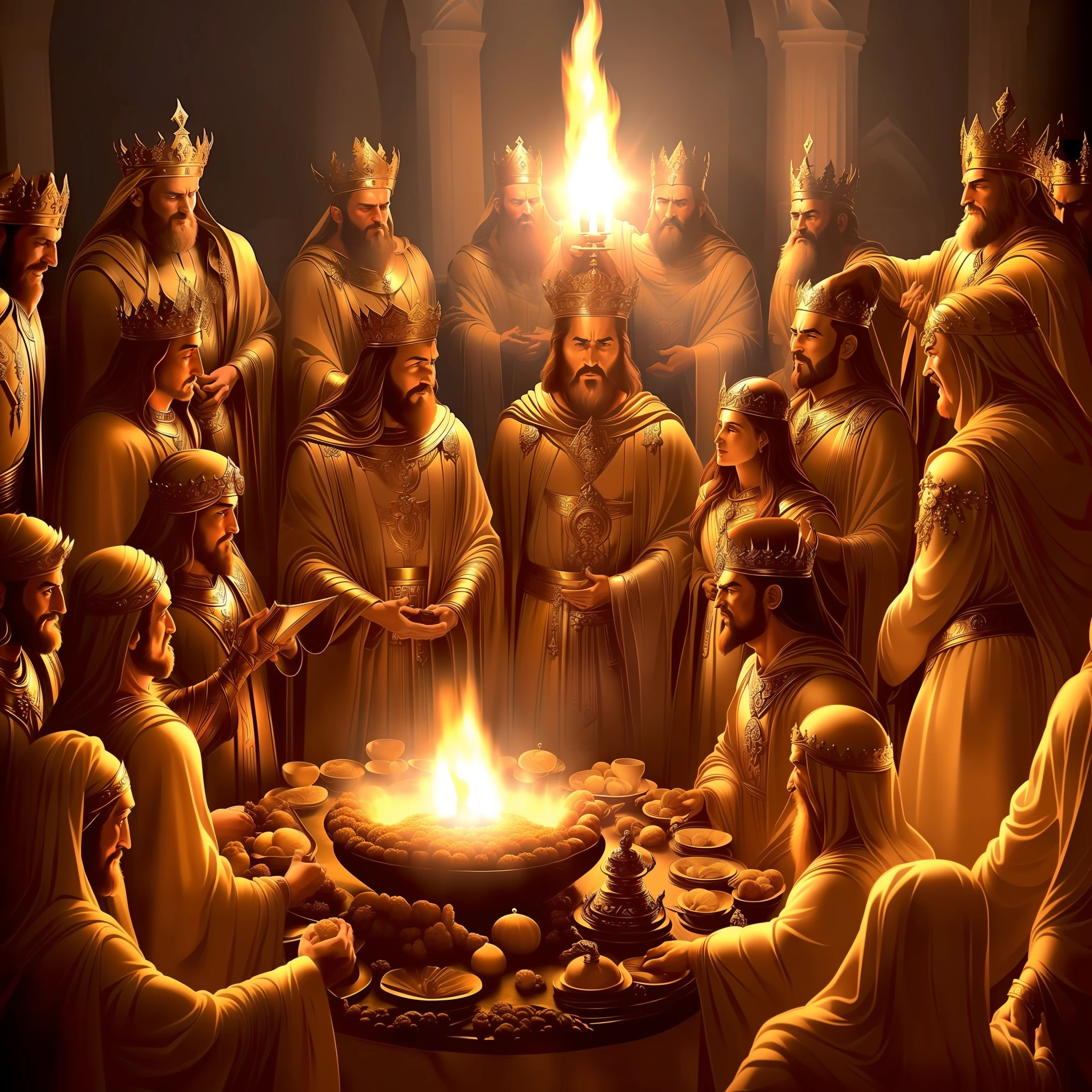 Gods arrive at their king's mansion after the events of the creation of the world!!, the gods gather to celebrate, celebrate, rejoice, glory, light, honor, power and majesty, gods in an epic setting, divine feast, Ultra realistic, 8k