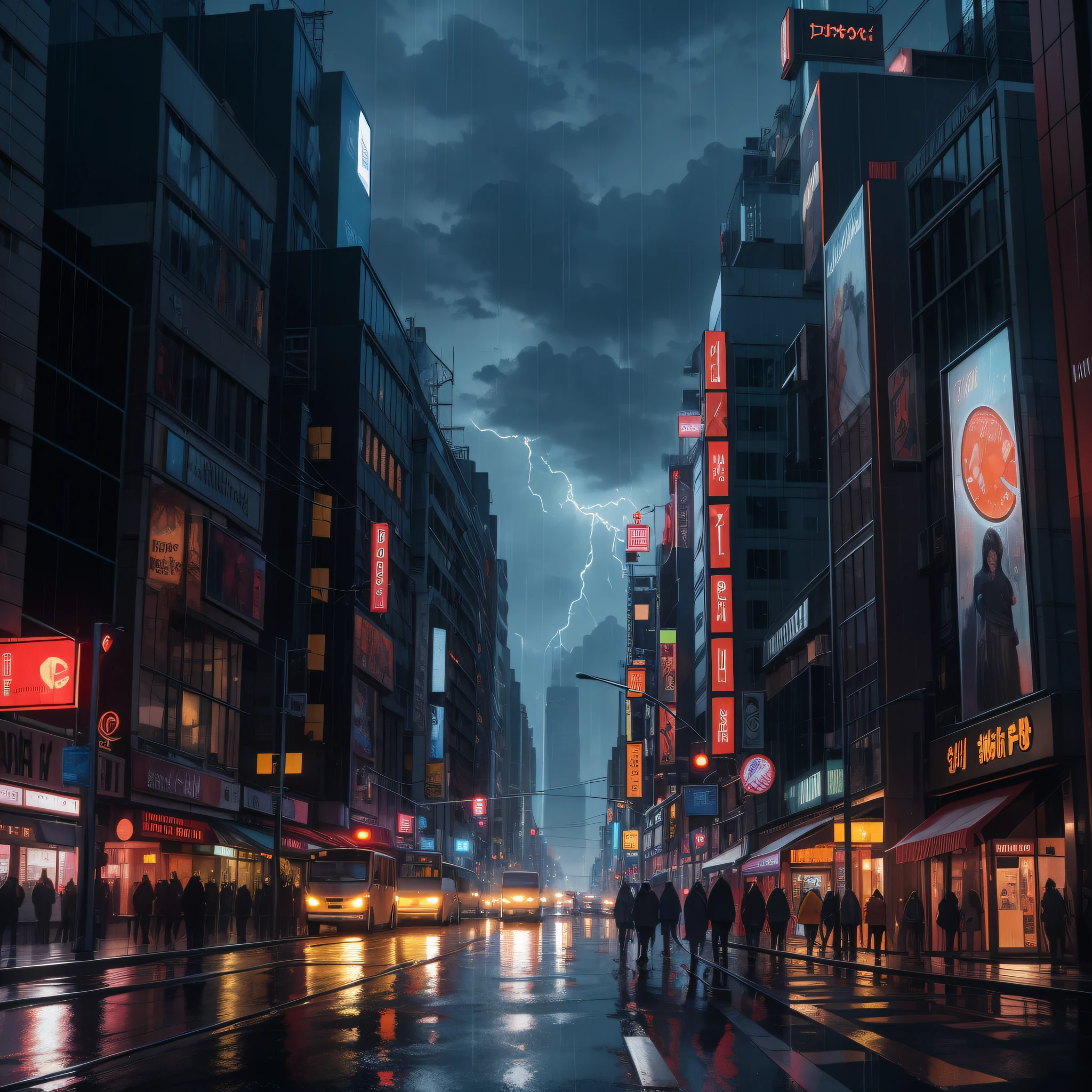 Night, city, terror, thunder and rain