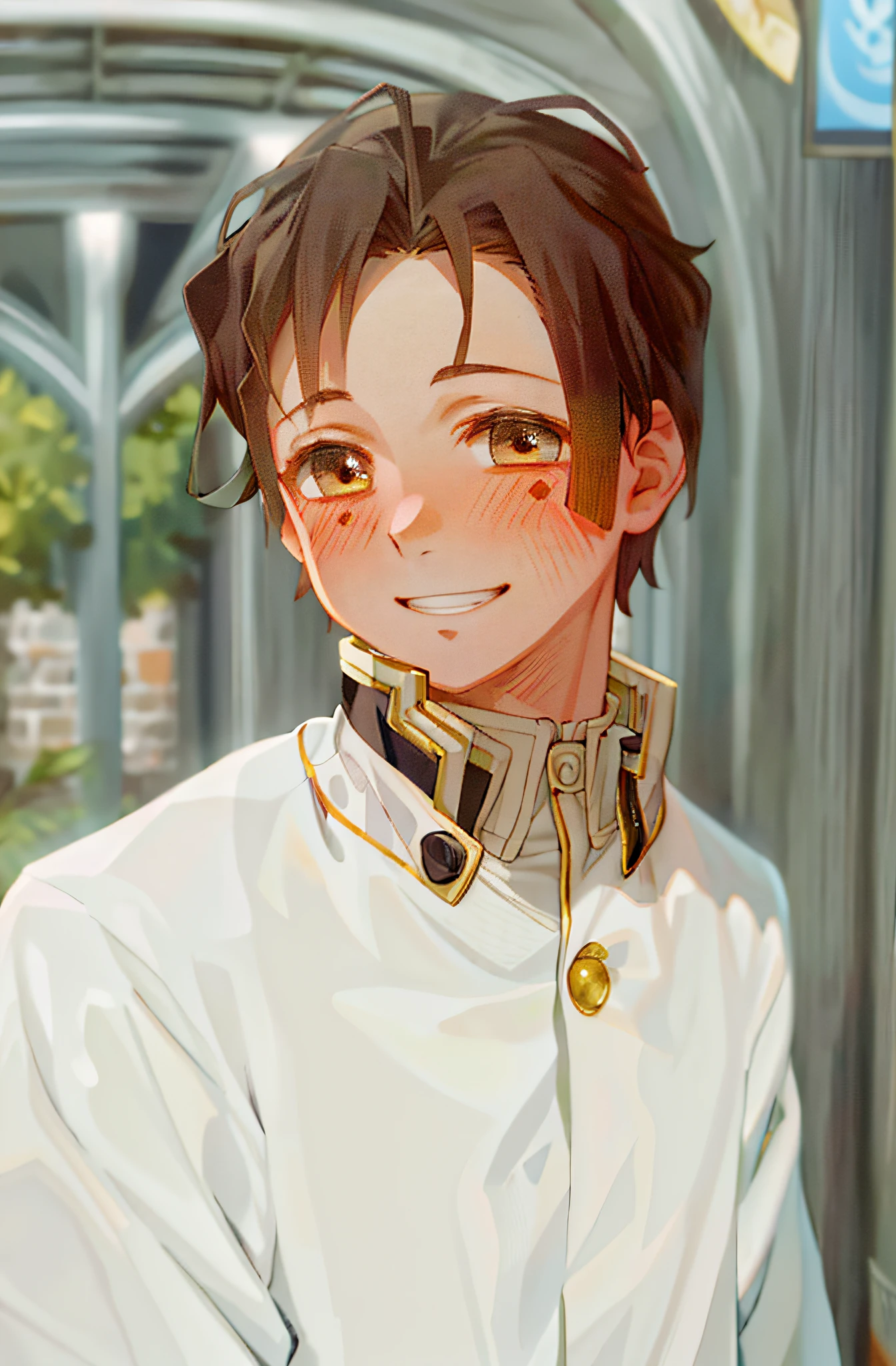 HD, (Best Detail) (Best Quality), Detailed Facial Features, Porter Qualities of Beautiful Mizuru DS, Demon Slayer Uniform, Smile, Blush,
