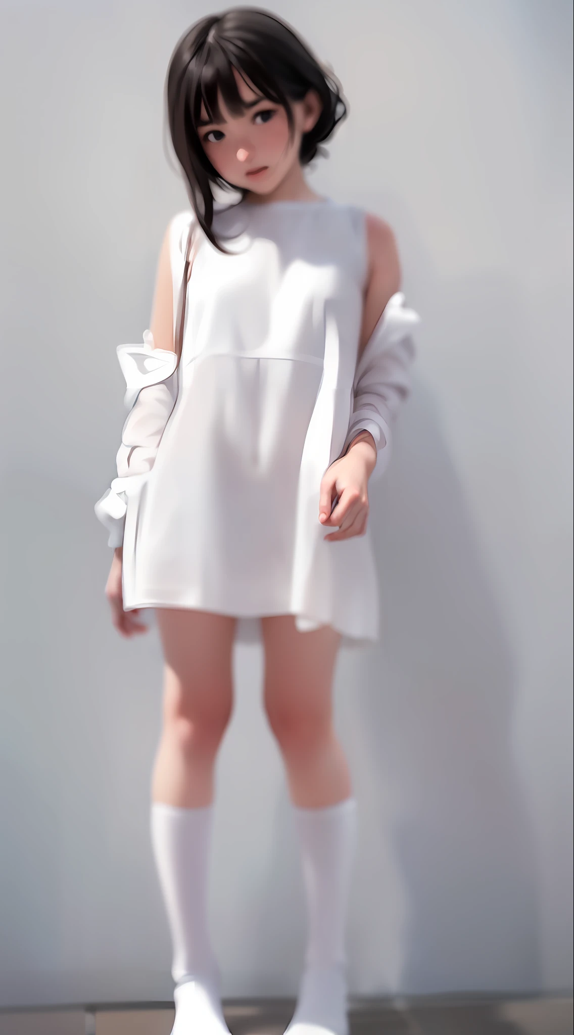 1 girl, full body, indistinct, detailed clothes,white tights, indistinct, casual white shirt, (delicate illustration:1.4),(masterpiece:1.0), (best quality:1.4), (ultra highres:1.2), (photorealistic:1.4), (8k, RAW photo:1.2), (soft focus:1.4), (18yo:1.3), (sharp focus:1.4), detailed beautiful face