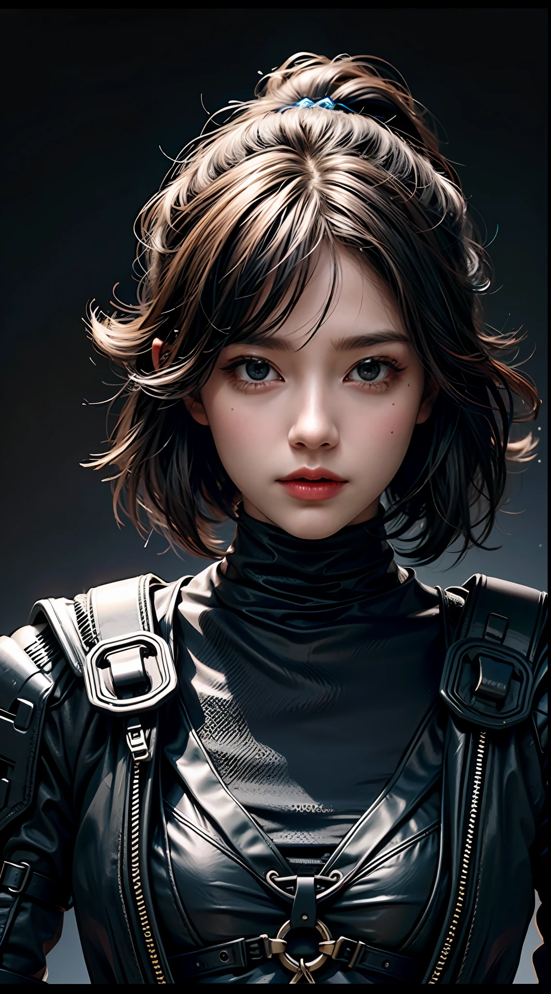 a girl in black, concept art, epic, hyper detailed intricate, dieselpunkAI, portrait