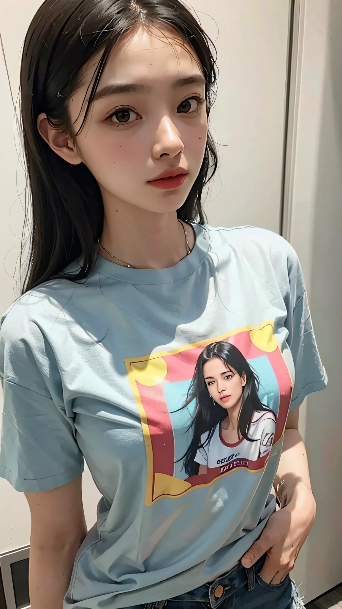 Woman in printed t-shirt