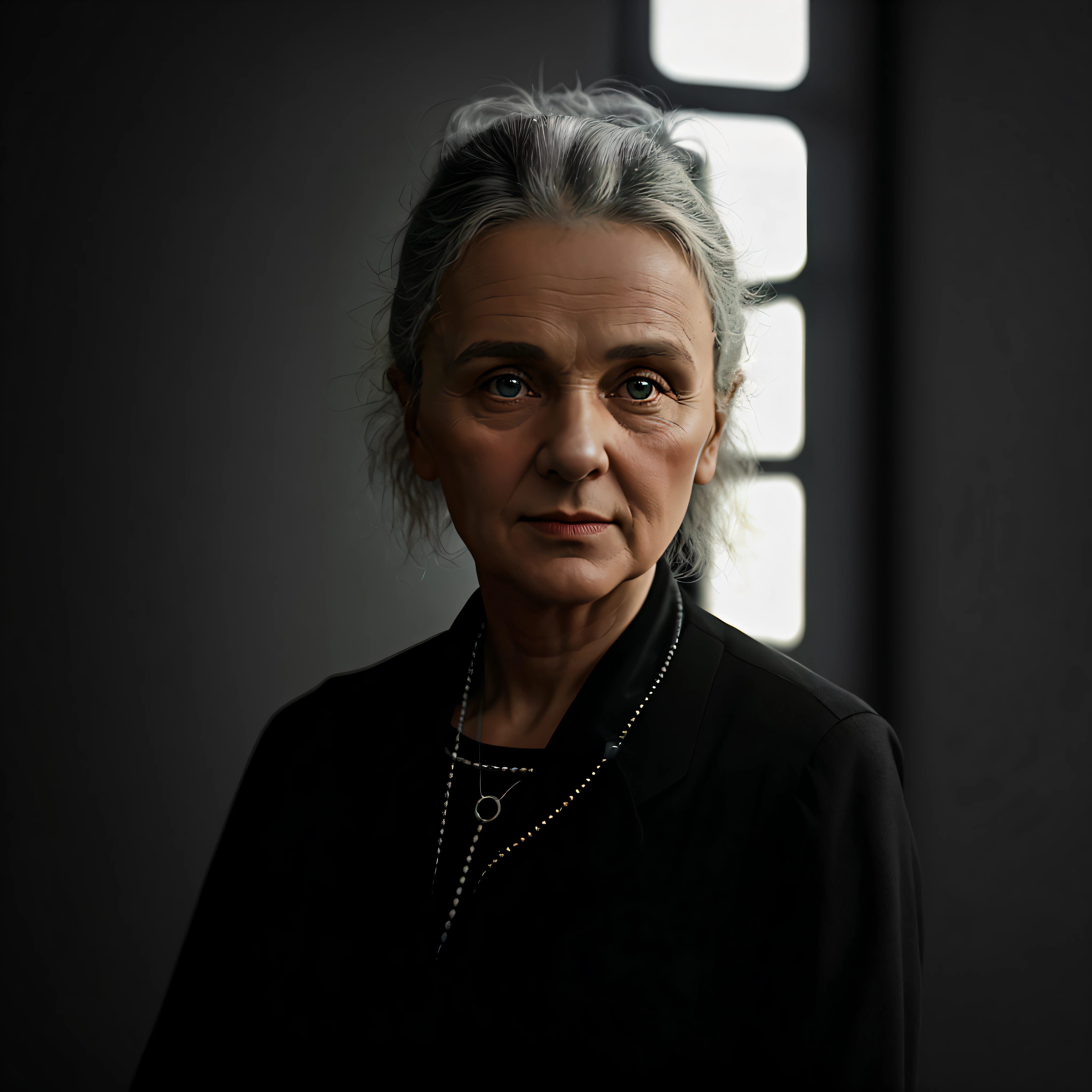 arafed woman with gray hair and a black shirt, portrait realistic photograph, inspired by Anna Füssli, portrait 6 0 - year - old woman, editorial portrait, photo of a woman, marina federovna, aleksandra waliszewska, close up portrait photo, olga buzova, nadezhda tikhomirova