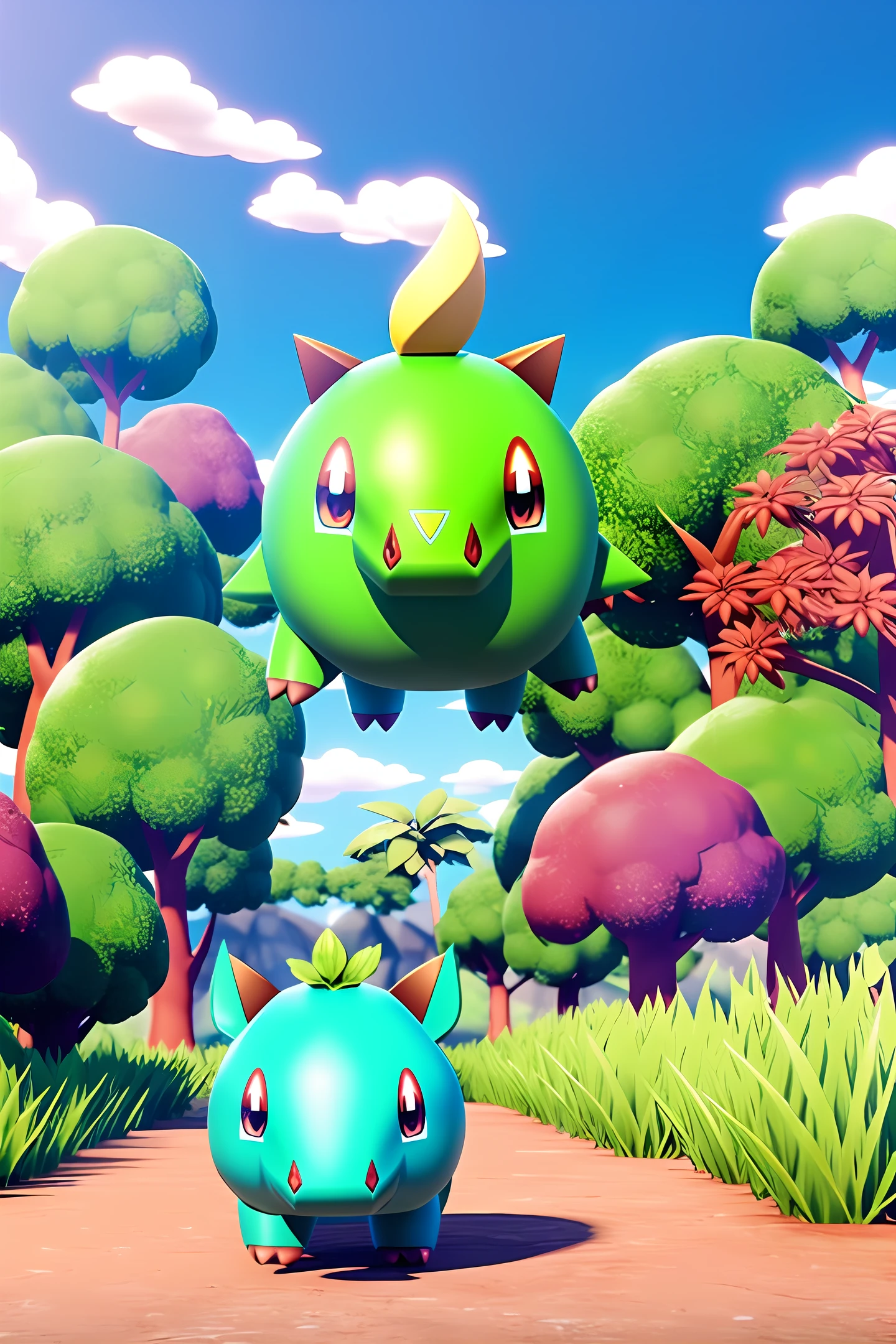 Create a cute, Plant-type Pokémon in the first evolutionary stage, with a transparent background, based on a rhinoceros.