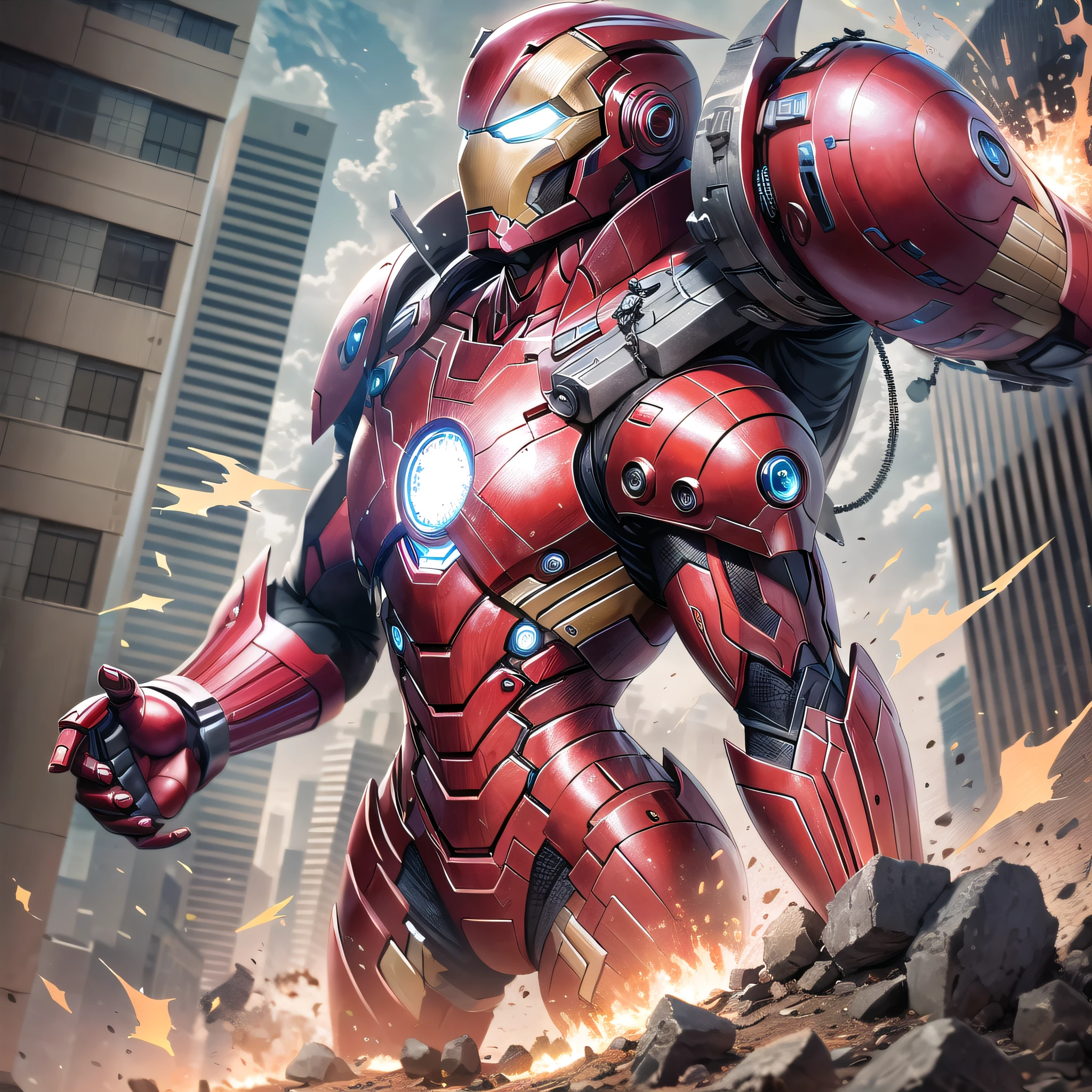 avengers war machine in a city with a city in the background, superior iron man, inspired by Marek Okon, ironman, iron man, marvel art, marvel concept art, concept art of tony stark, fan art, cg artist, cg art, by Marek Okon, like ironman, wojtek fus, portrait of iron man, marvel, by Jason Felix