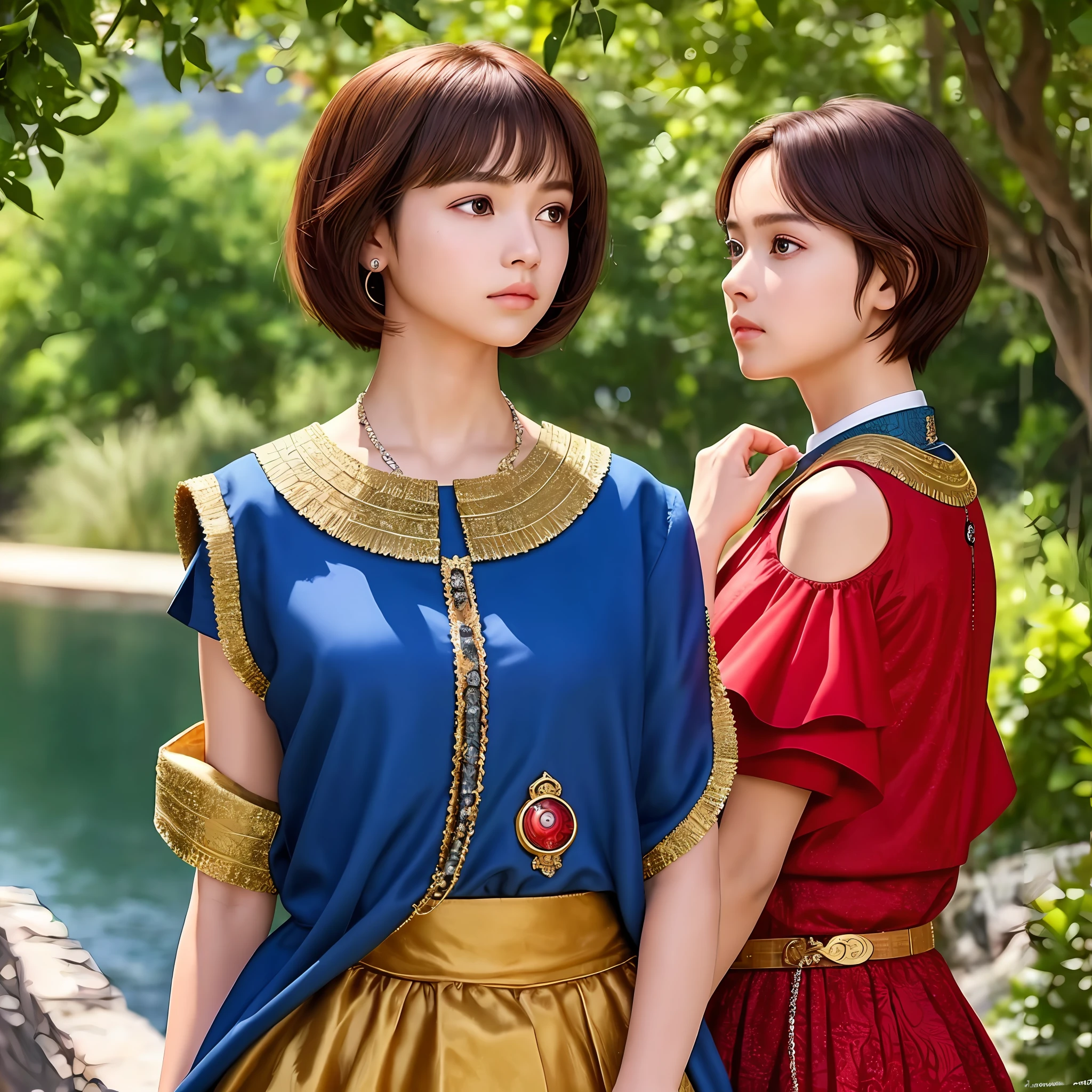 masterpiece, best quality, 8k, super detailed skin, looking off into the distance, jealous, cute, 1girl, short hair, wearing boubou, a secret society of time travelers,