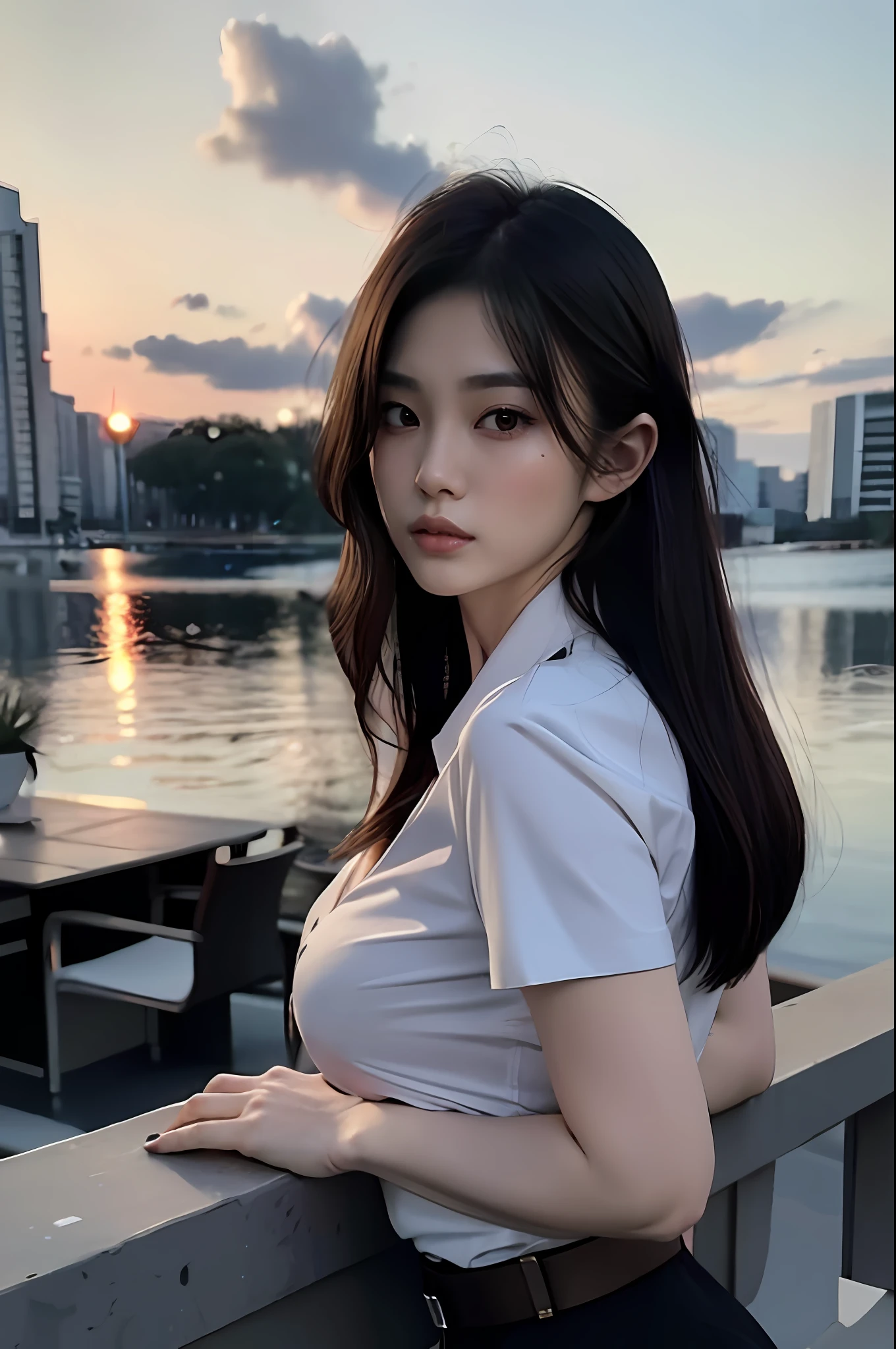 a woman with long hair standing on a ledge near a body of water, beautiful south korean woman, korean girl, gorgeous young korean woman, beautiful young korean woman, korean woman, ulzzang, chinese girl, jaeyeon nam, gorgeous chinese model, beautiful asian girl, korean women's fashion model, attractive pose, a young asian woman, sakimichan
