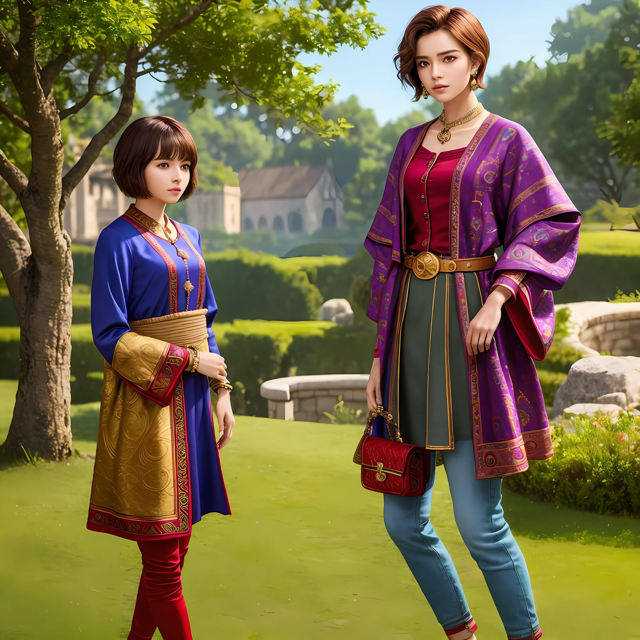 masterpiece, best quality, 8k, super detailed skin, looking off into the distance, jealous, cute, 1girl, short hair, wearing boubou, a secret society of time travelers,